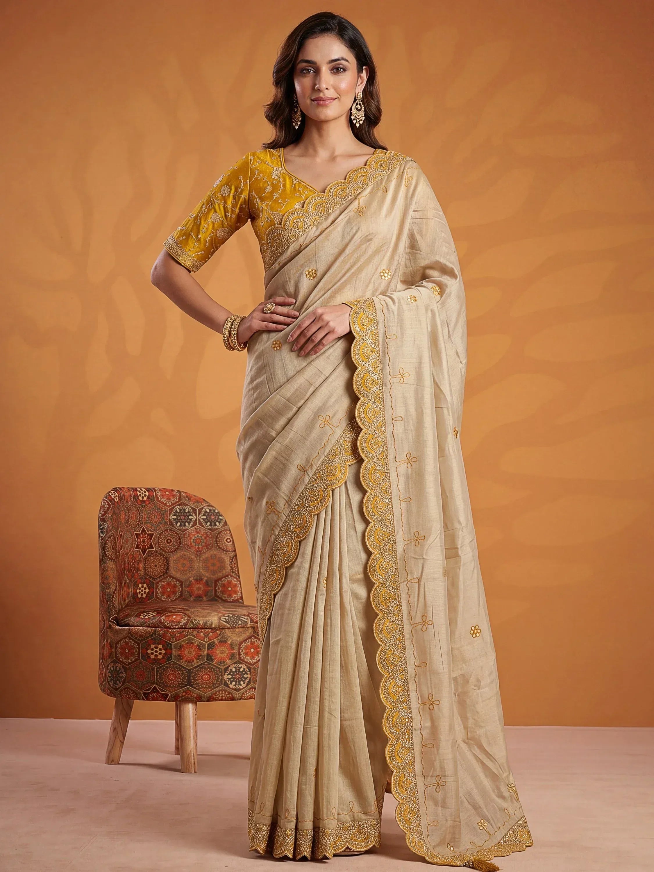 Sparkling Yellow Gota Work Silk Haldi Wear Saree With Blouse