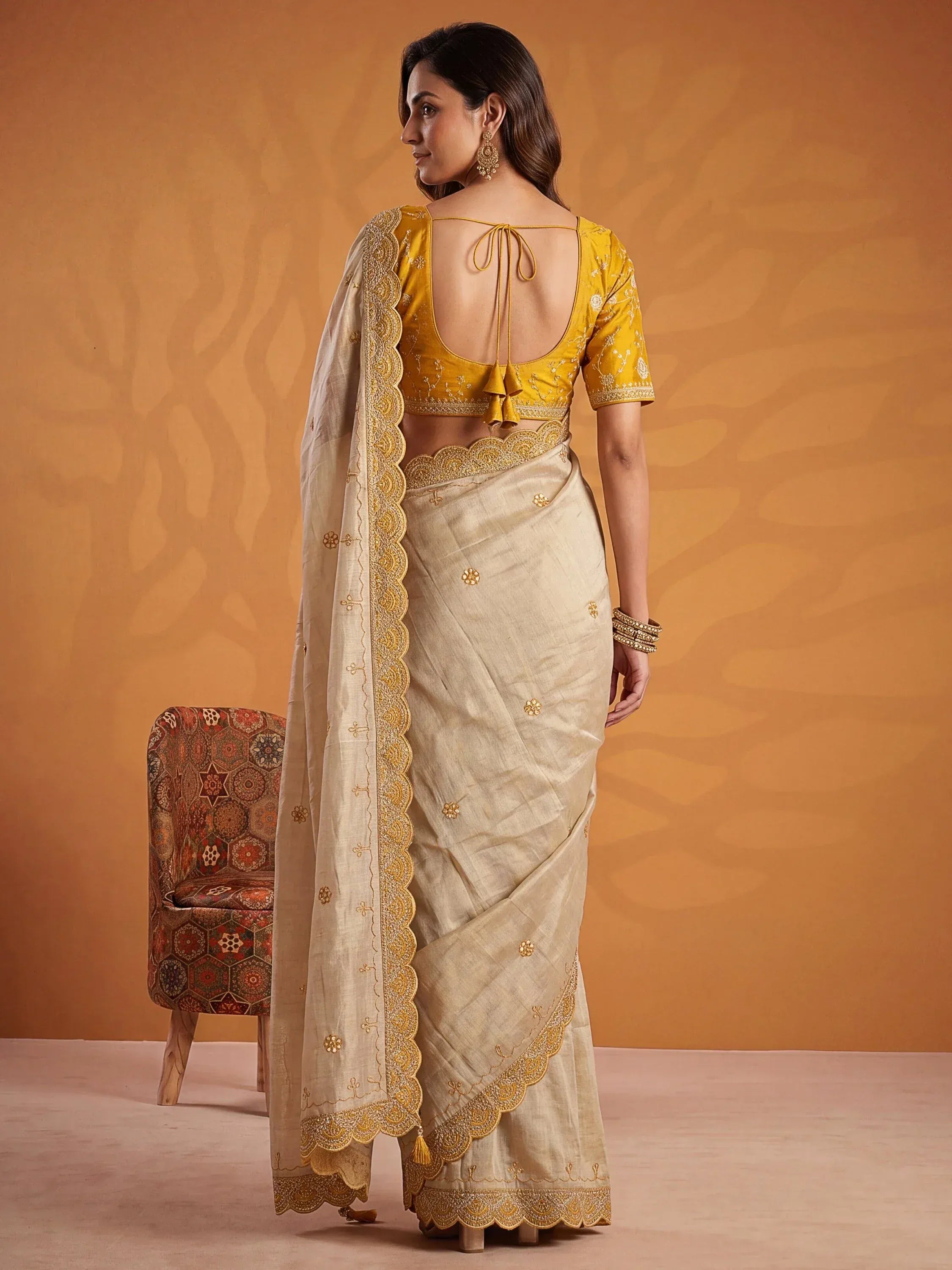 Sparkling Yellow Gota Work Silk Haldi Wear Saree With Blouse