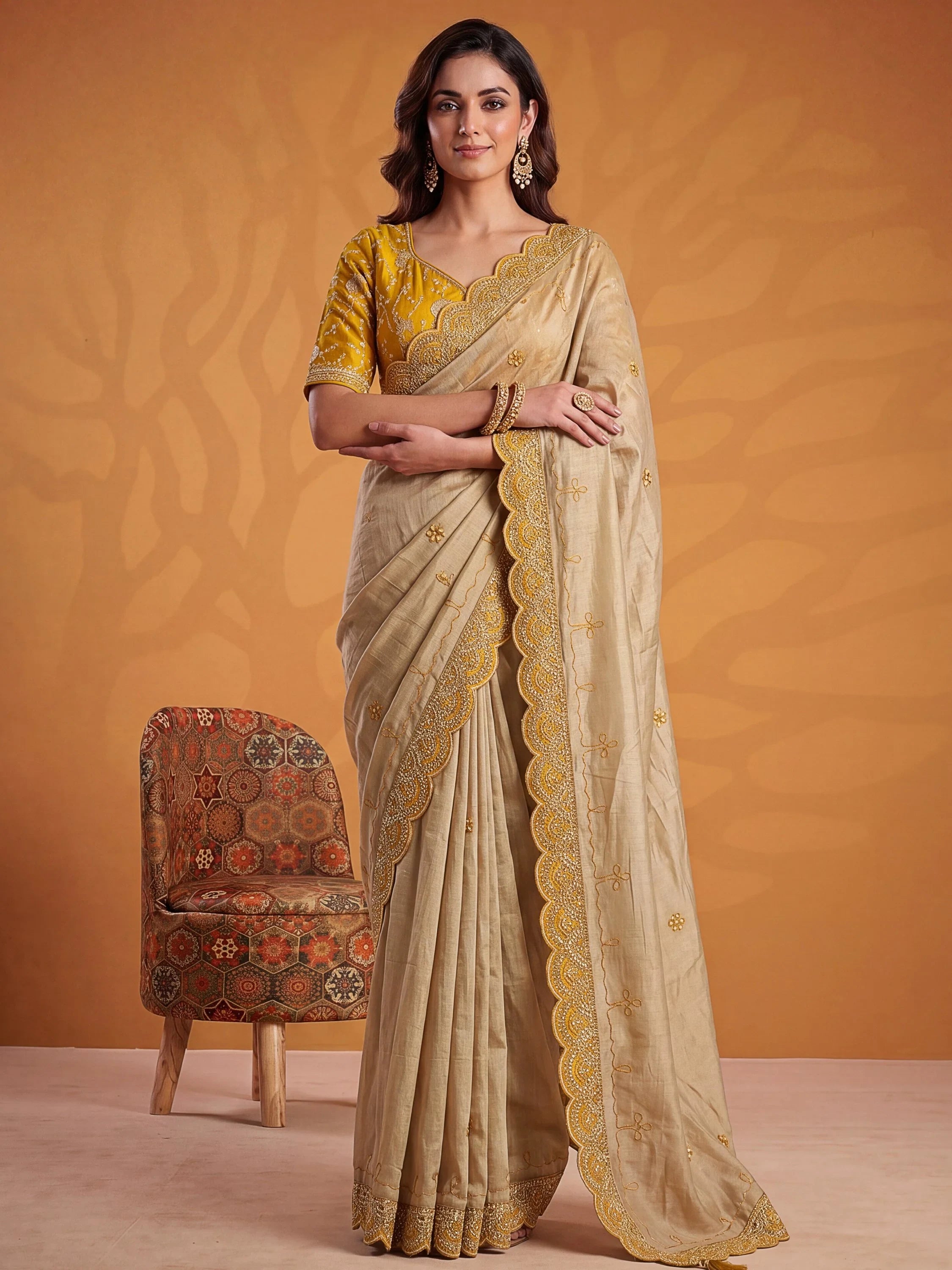 Sparkling Yellow Gota Work Silk Haldi Wear Saree With Blouse