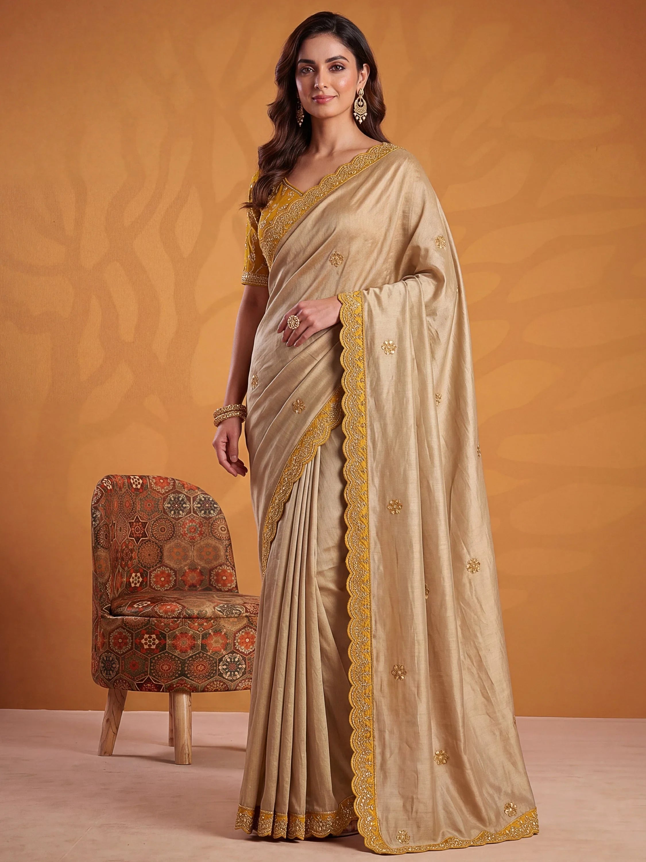 Sparkling Yellow Gota Work Silk Haldi Wear Saree With Blouse