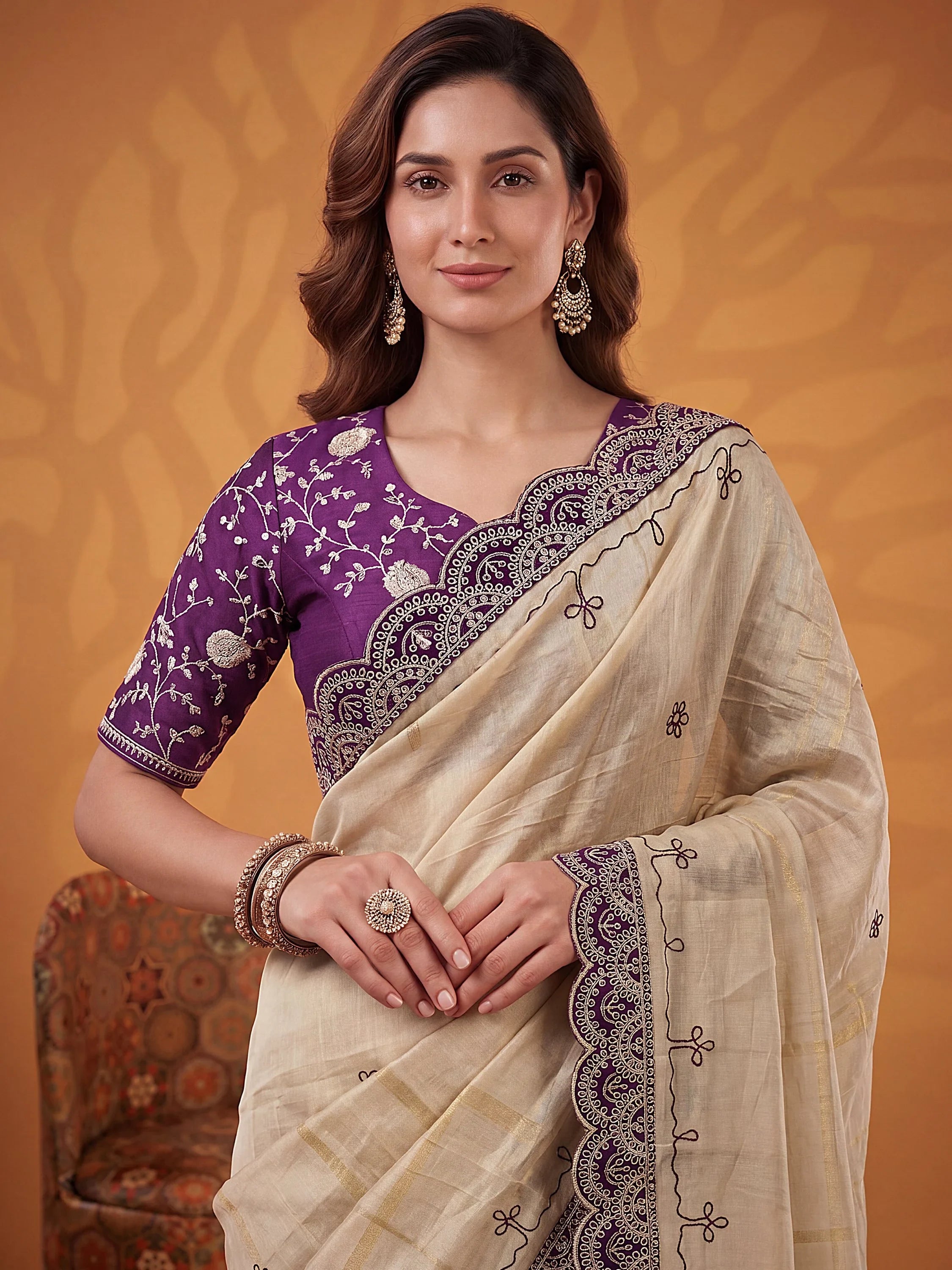 Lovable Purple Gota Work Silk Reception Wear Saree With Blouse