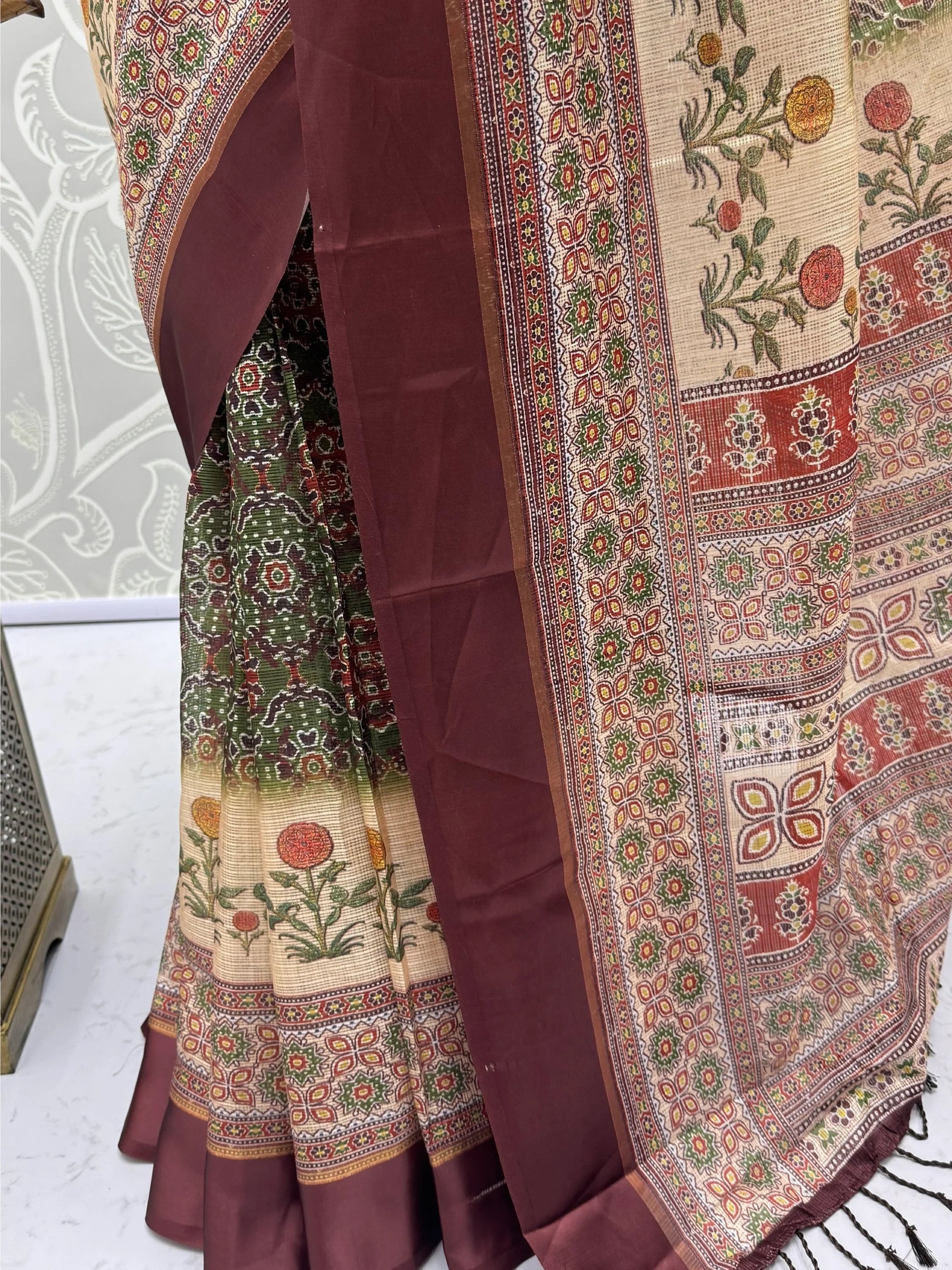 Precious Green Digital Printed Silk Marriage Wear Saree With Blouse