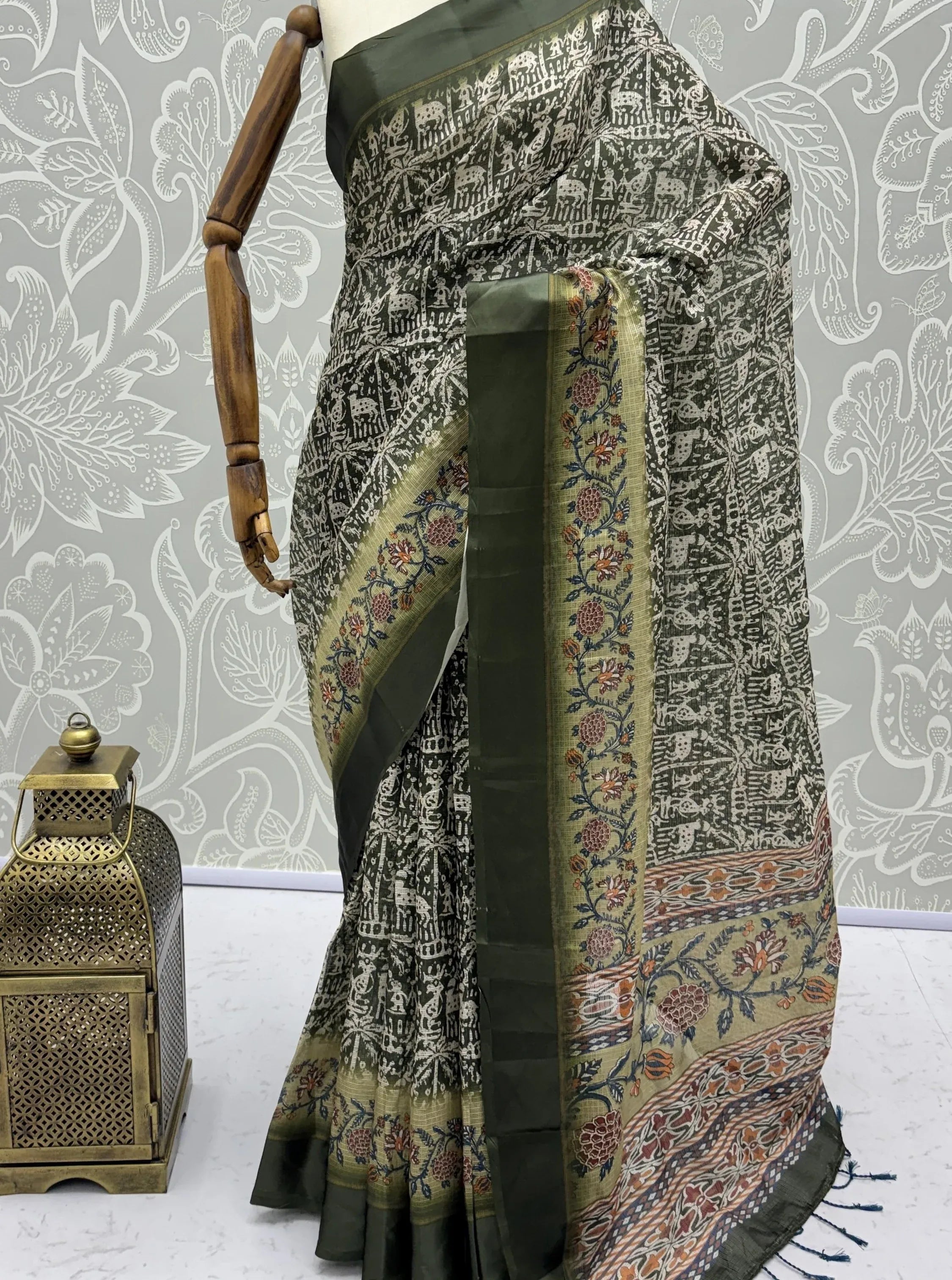 Splendid Green Printed Silk Daily Wear Saree With Blouse