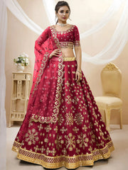 Charismatic Red Zari Work Art Silk Wedding Wear Lehenga Choli