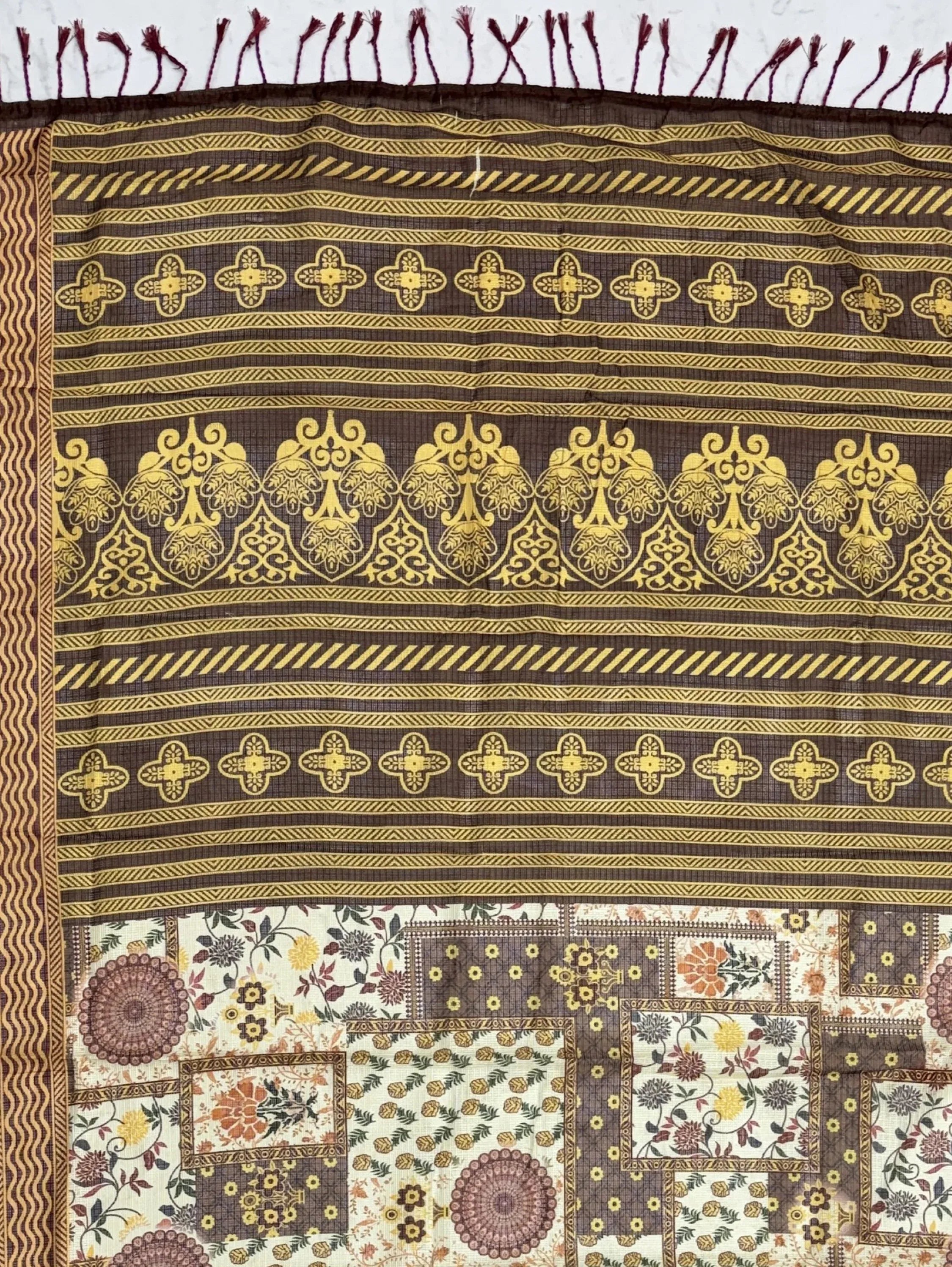 Elegant Brown Digital Printed Silk Casual Wear Saree With Blouse
