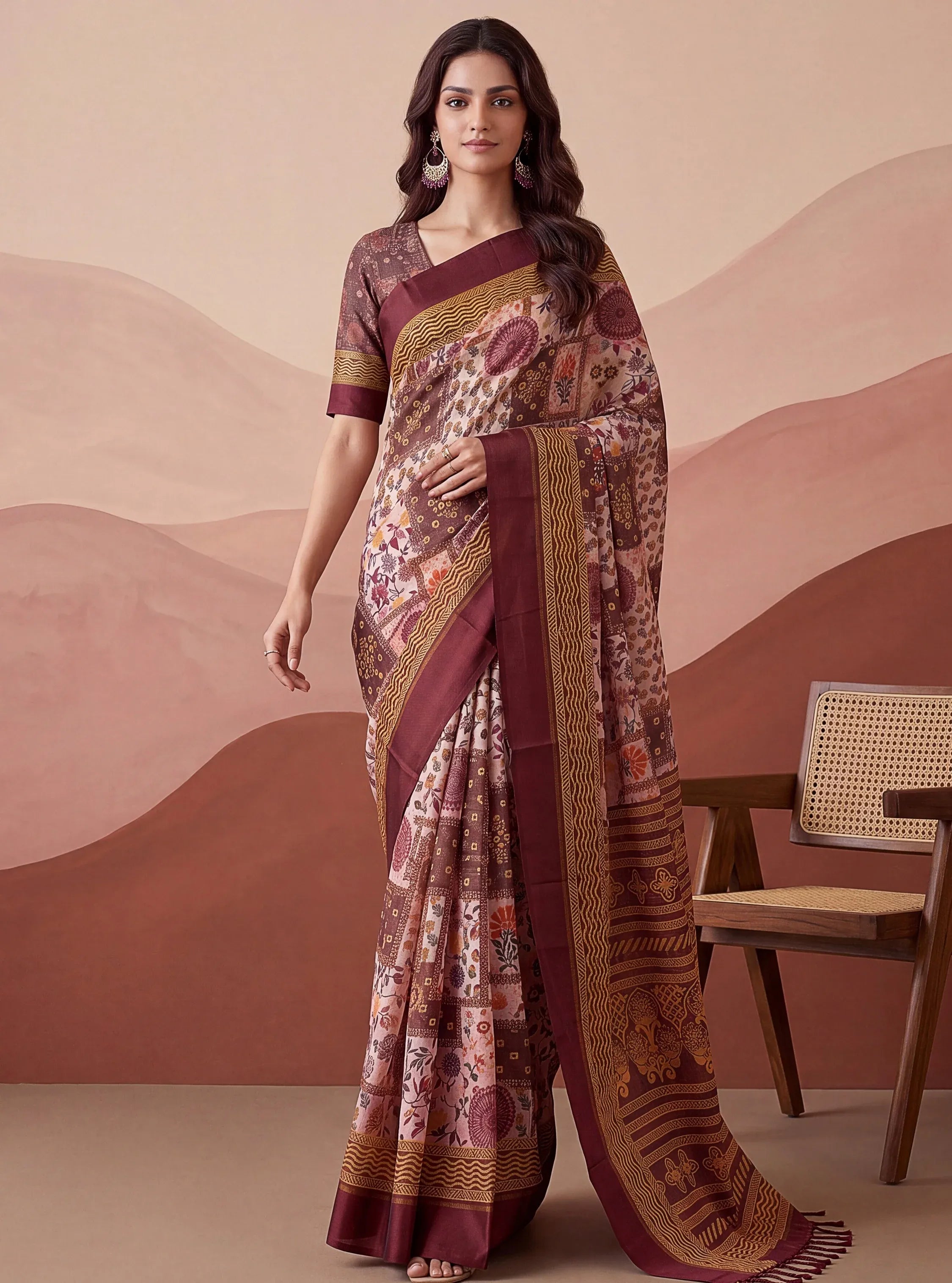 Mesmerizing Pink Floral Printed Silk Marriage Wear Saree With Blouse