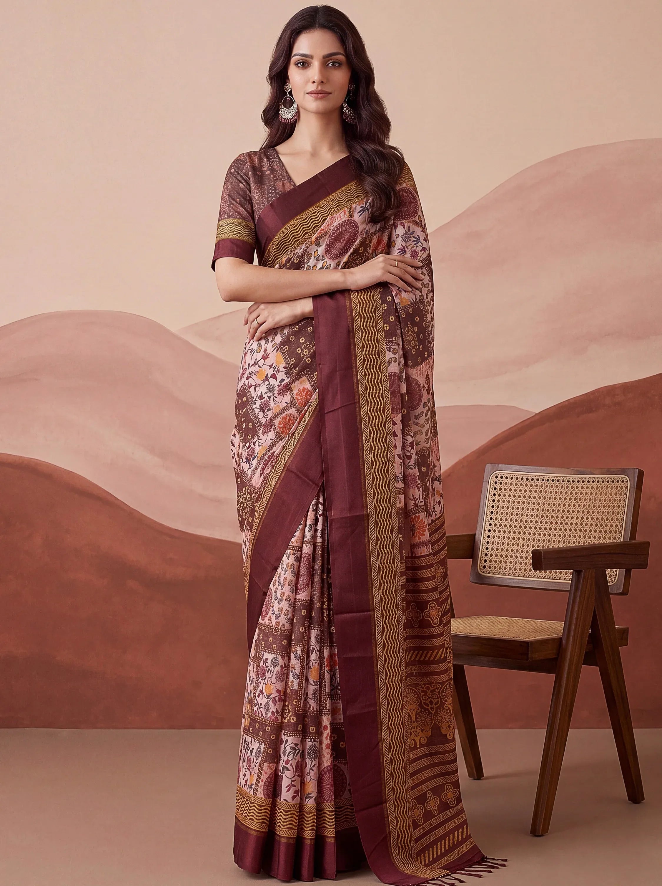 Mesmerizing Pink Floral Printed Silk Marriage Wear Saree With Blouse