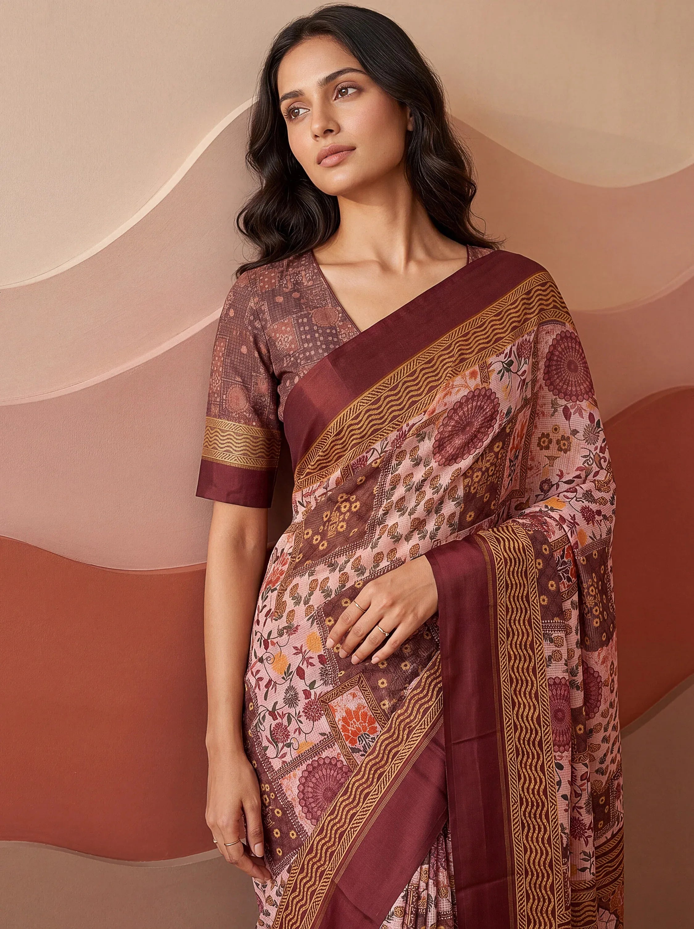 Mesmerizing Pink Floral Printed Silk Marriage Wear Saree With Blouse
