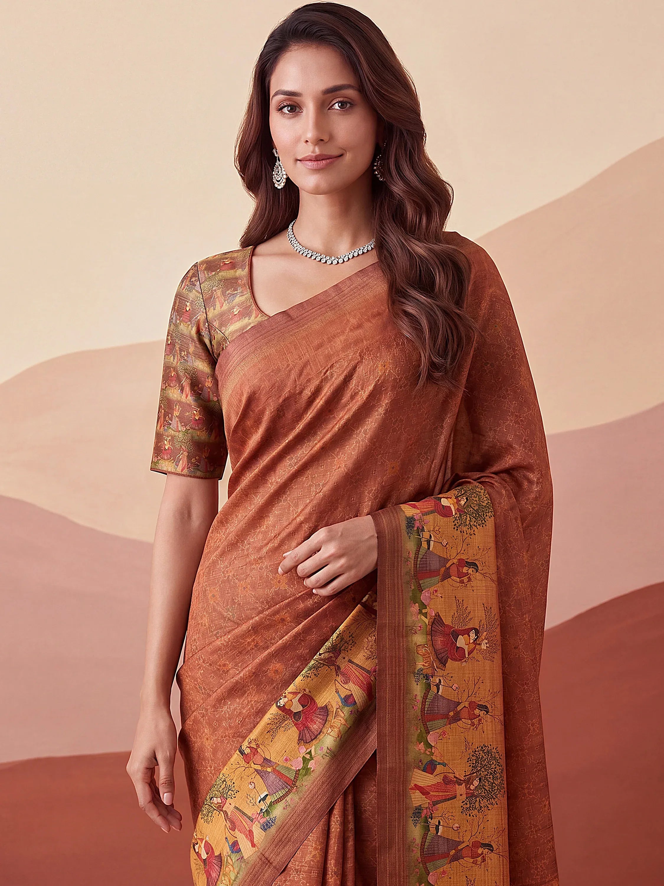 Classic Coral Red Digital Printed Silk Casual Wear Saree With Blouse