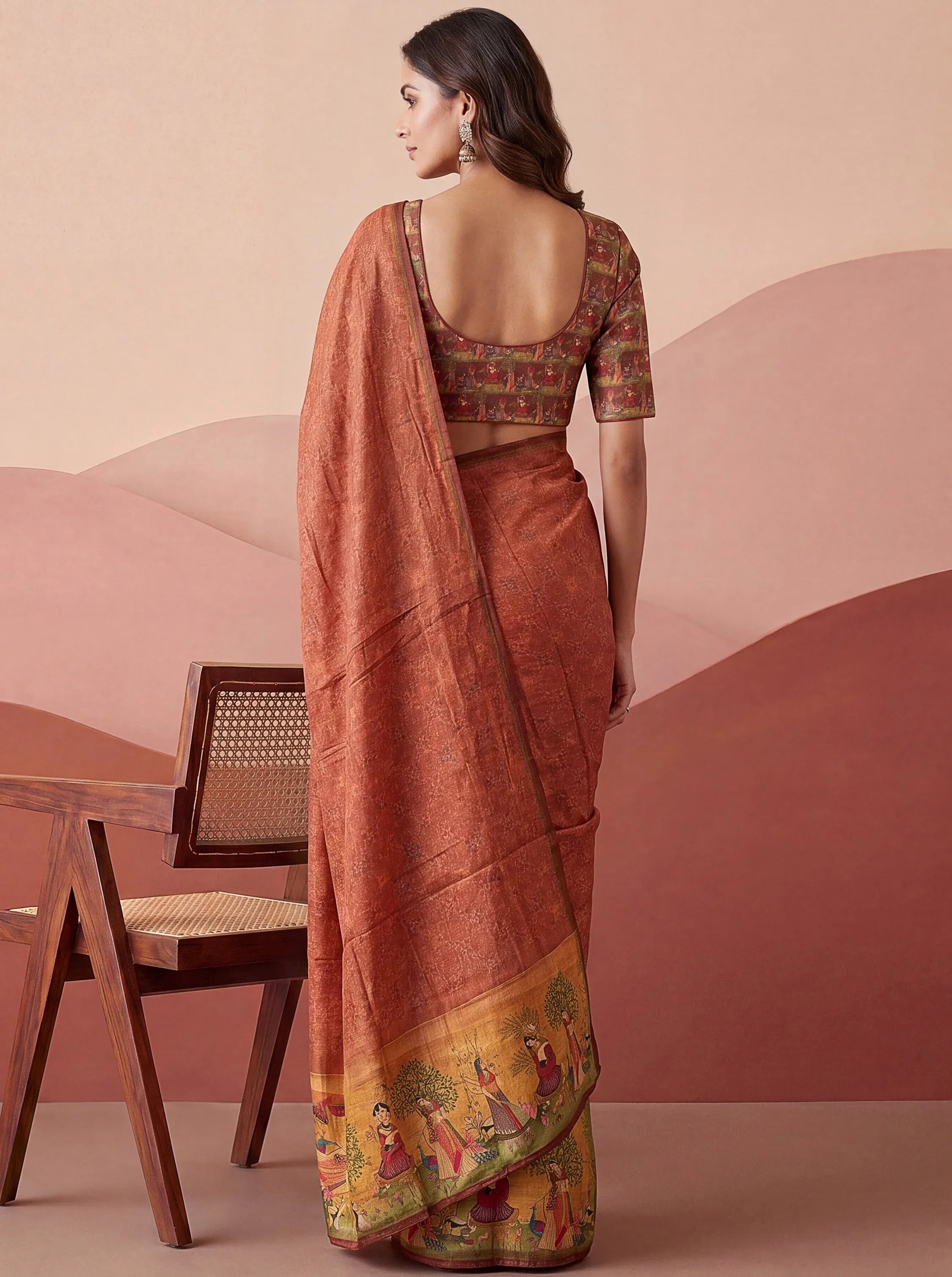 Classic Coral Red Digital Printed Silk Casual Wear Saree With Blouse