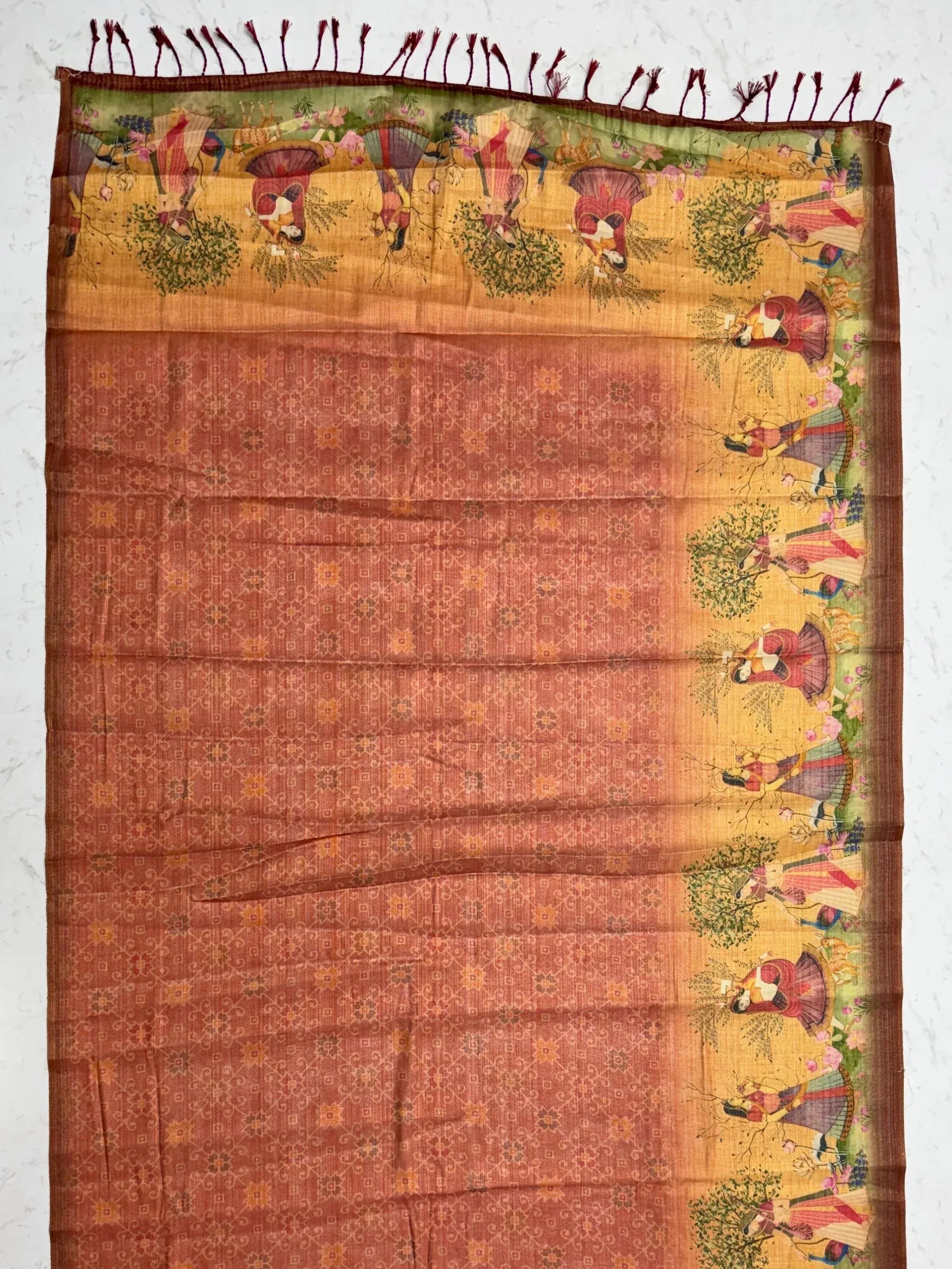 Classic Coral Red Digital Printed Silk Casual Wear Saree With Blouse