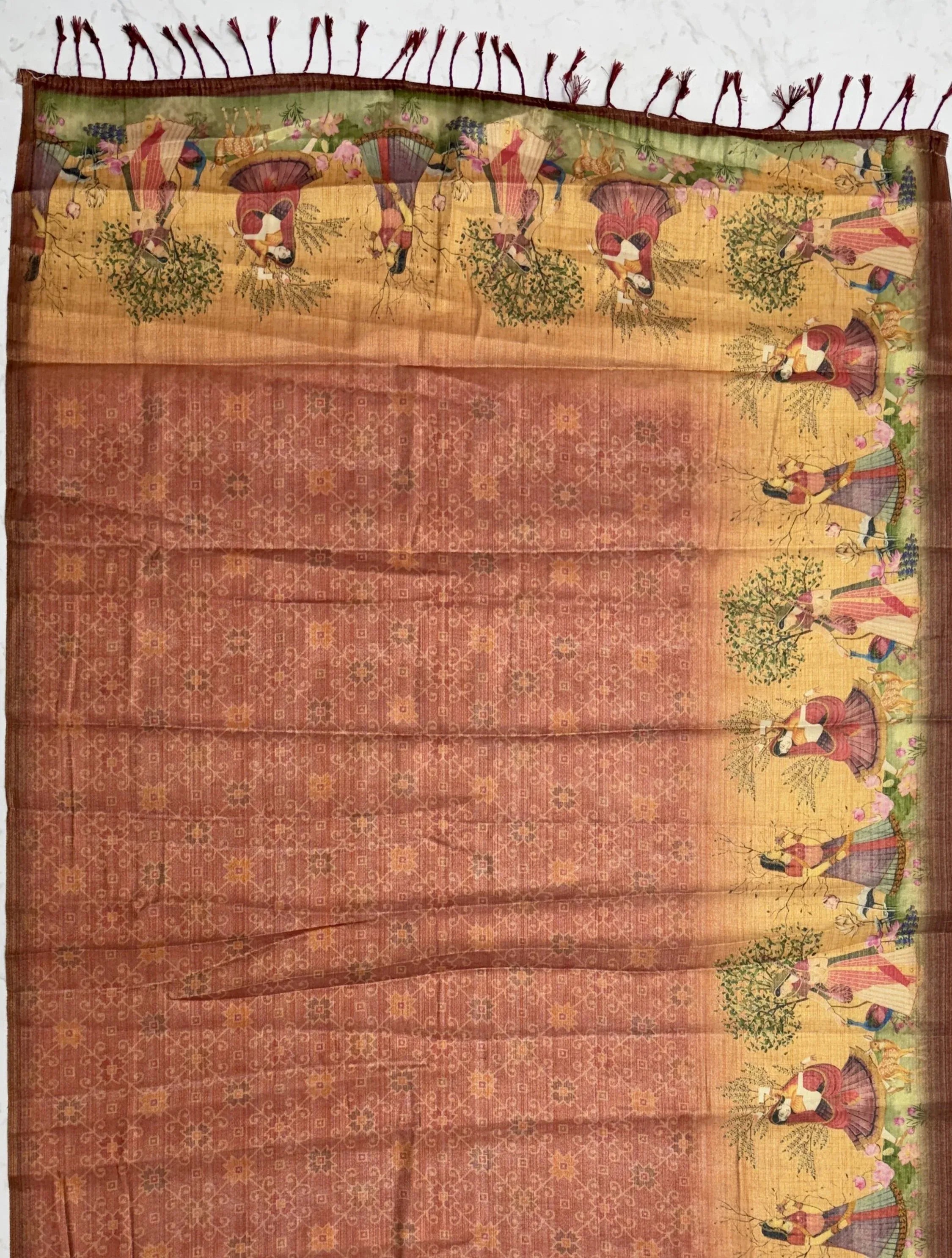 Classic Coral Red Digital Printed Silk Casual Wear Saree With Blouse