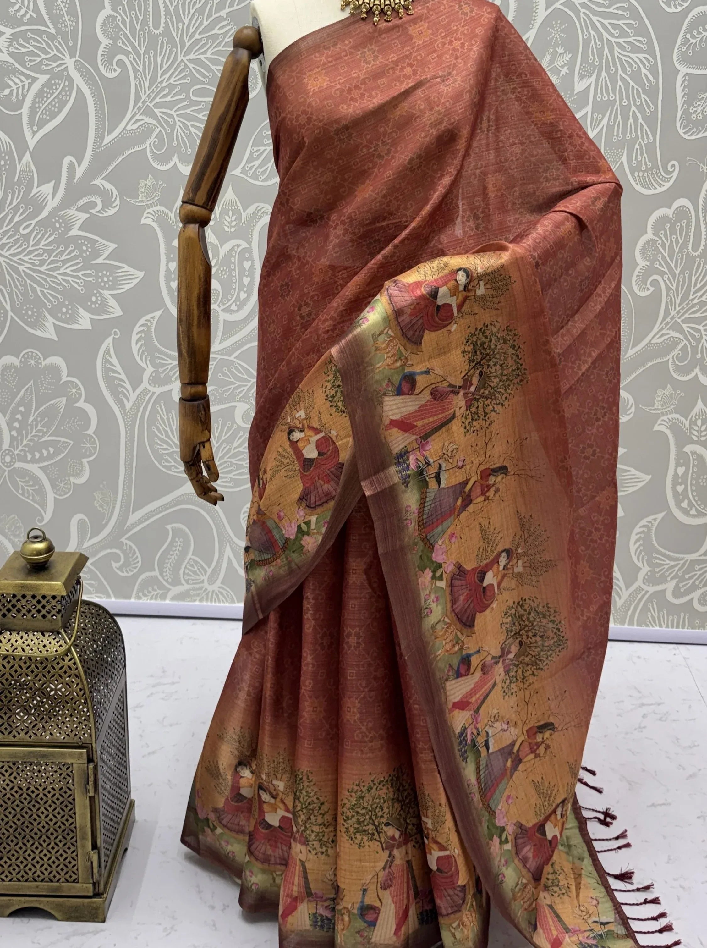 Classic Coral Red Digital Printed Silk Casual Wear Saree With Blouse