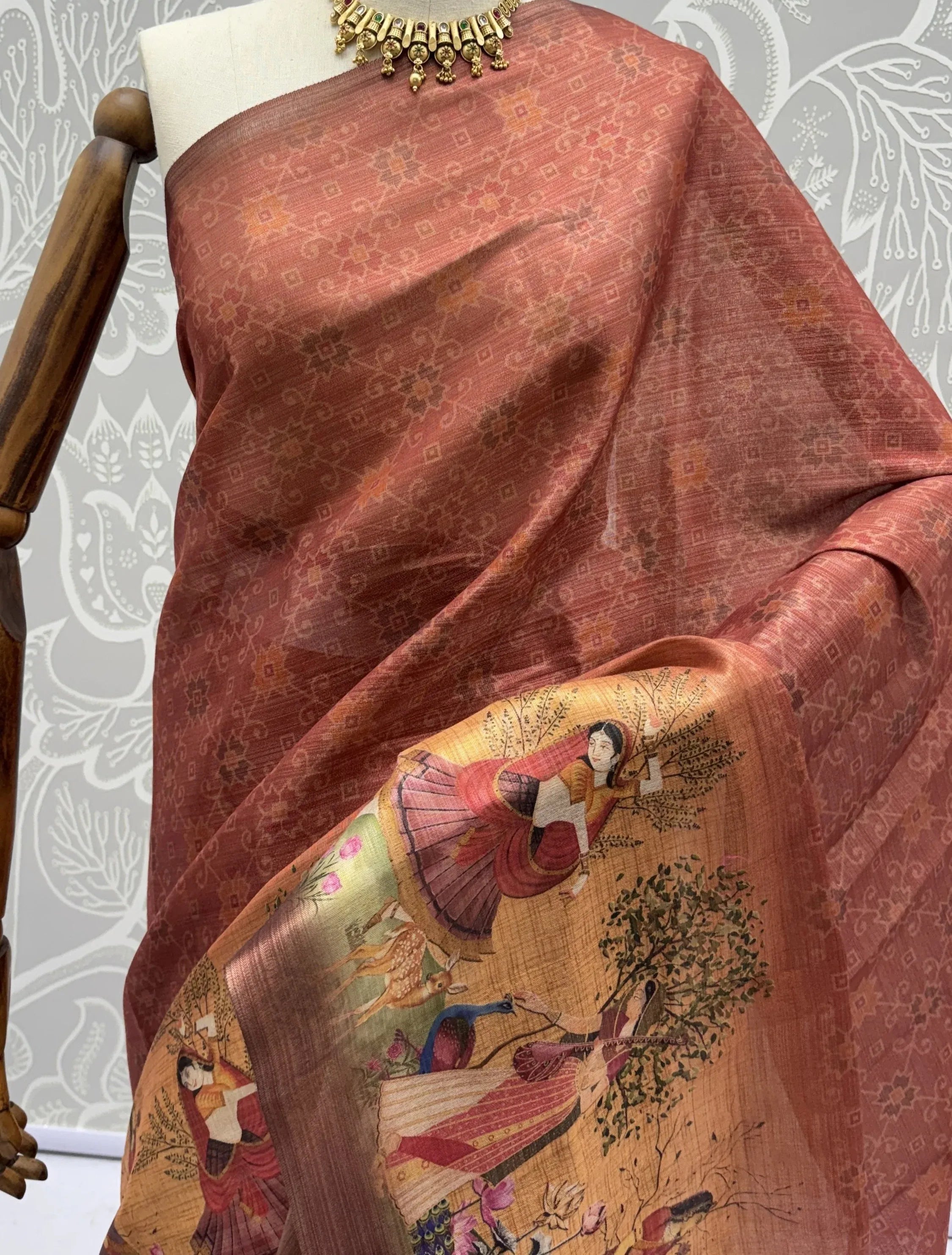 Classic Coral Red Digital Printed Silk Casual Wear Saree With Blouse