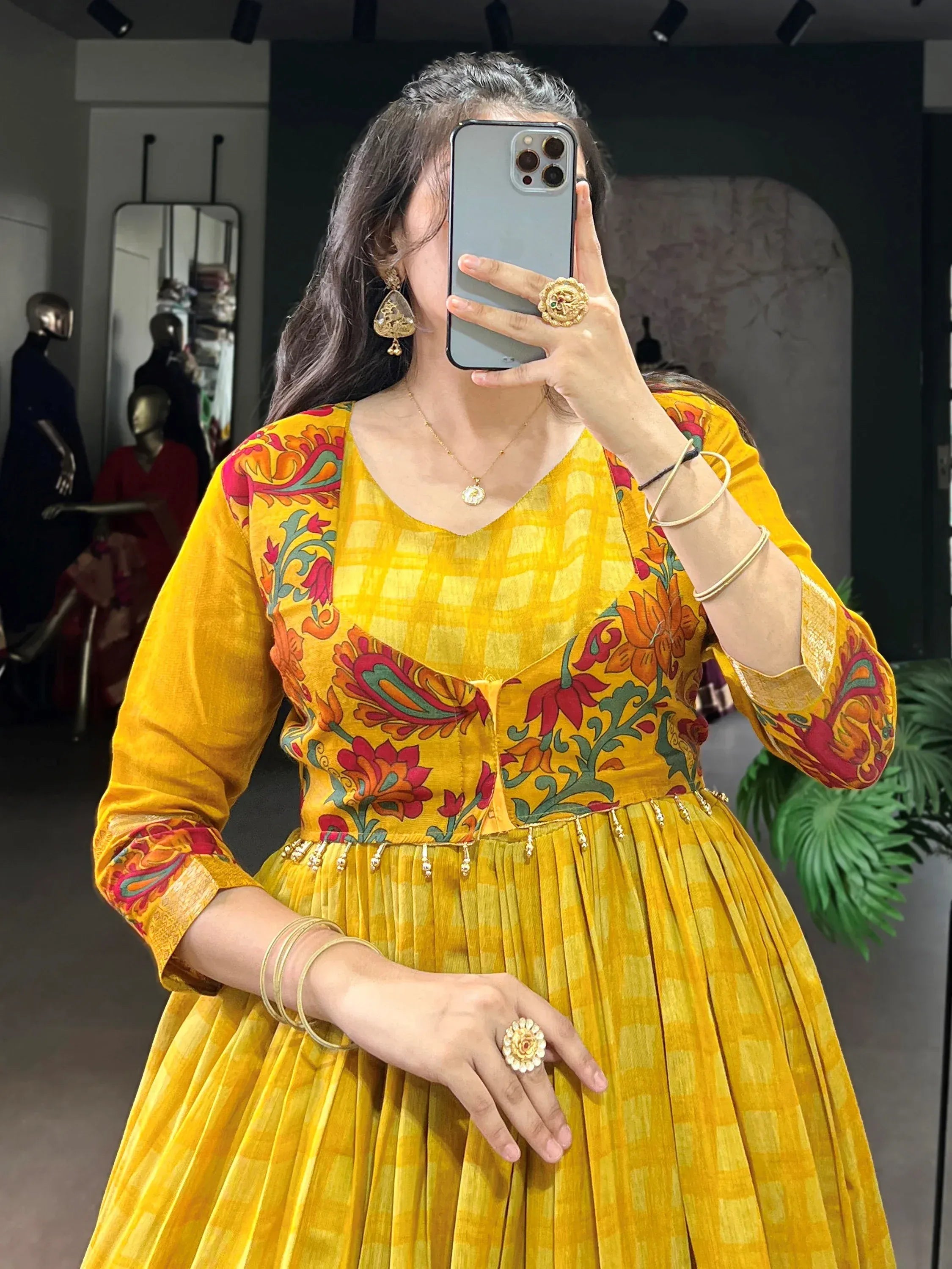 Rich Mustard Yellow Zari Weaving Chanderi Haldi Wear Gown With Koti