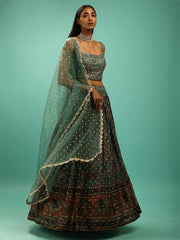 Charming Green Chinon Digital Print Designer Party Wear Lehenga Choli