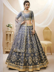 Marvelous Grey Embroidered Art Silk Engagement Wear Lehenga Choli