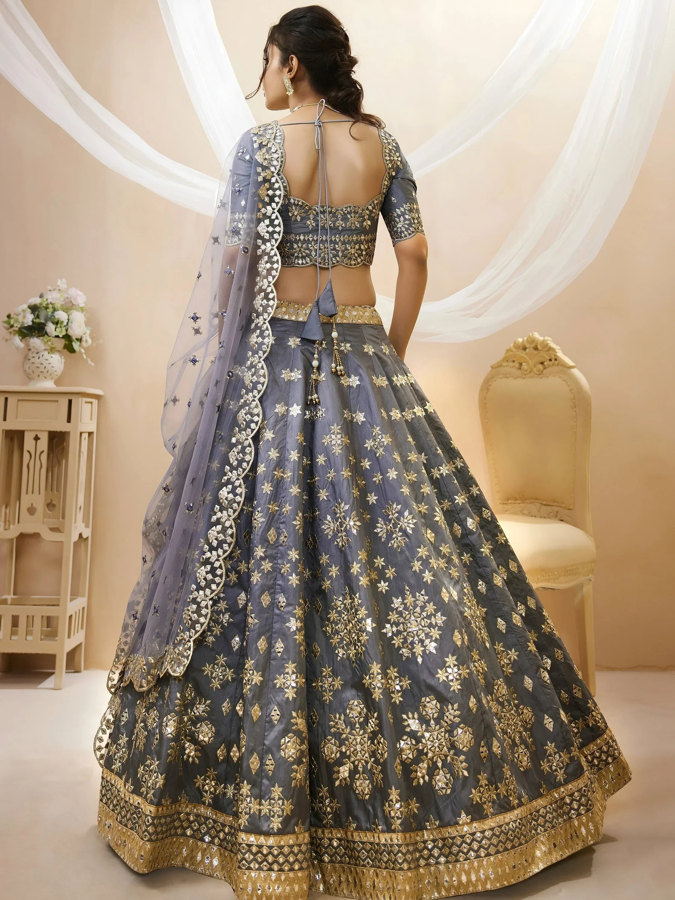 Marvelous Grey Embroidered Art Silk Engagement Wear Lehenga Choli