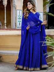 Gorgeous Blue Laheriya Print Georgette Wedding Wear Lehenga Choli