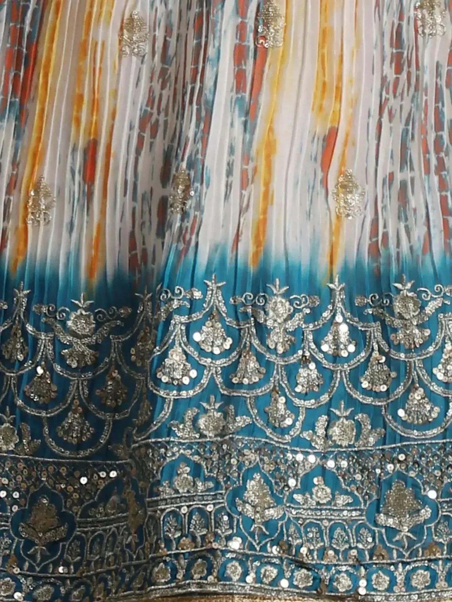 Blue and multicolor designer lehenga with intricate silver embroidery and sequin work