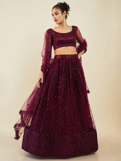 Stunning Purple Sequins Net Reception Wear Lehenga Choli With Dupatta