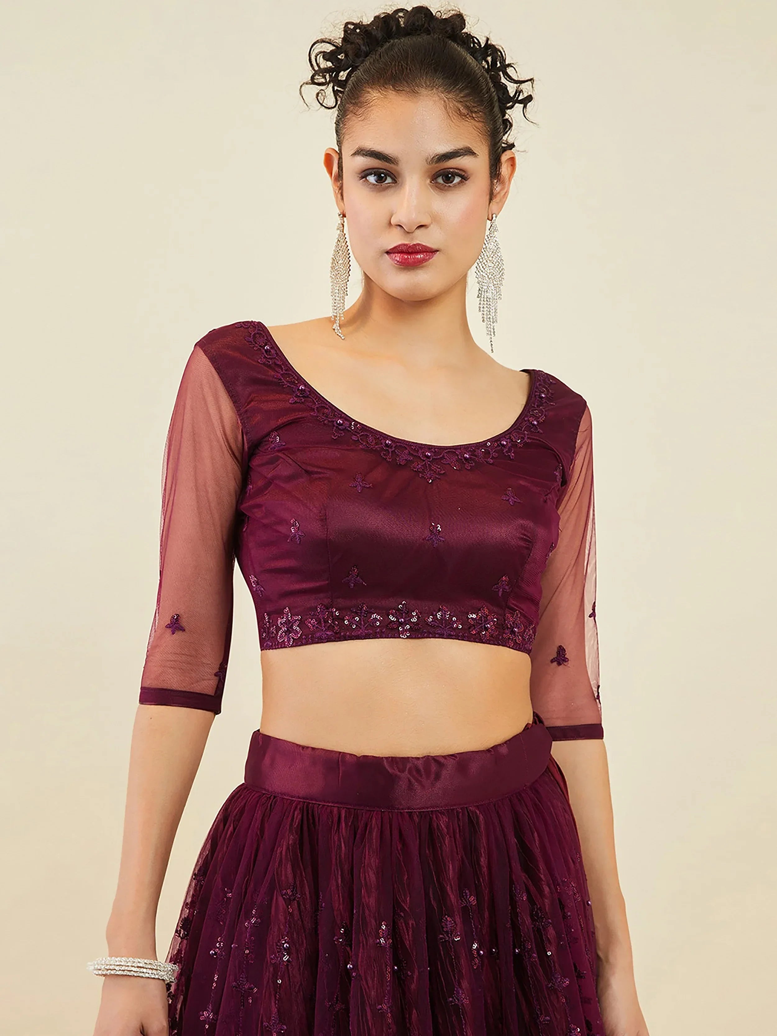 Stunning Purple Sequins Net Reception Wear Lehenga Choli With Dupatta