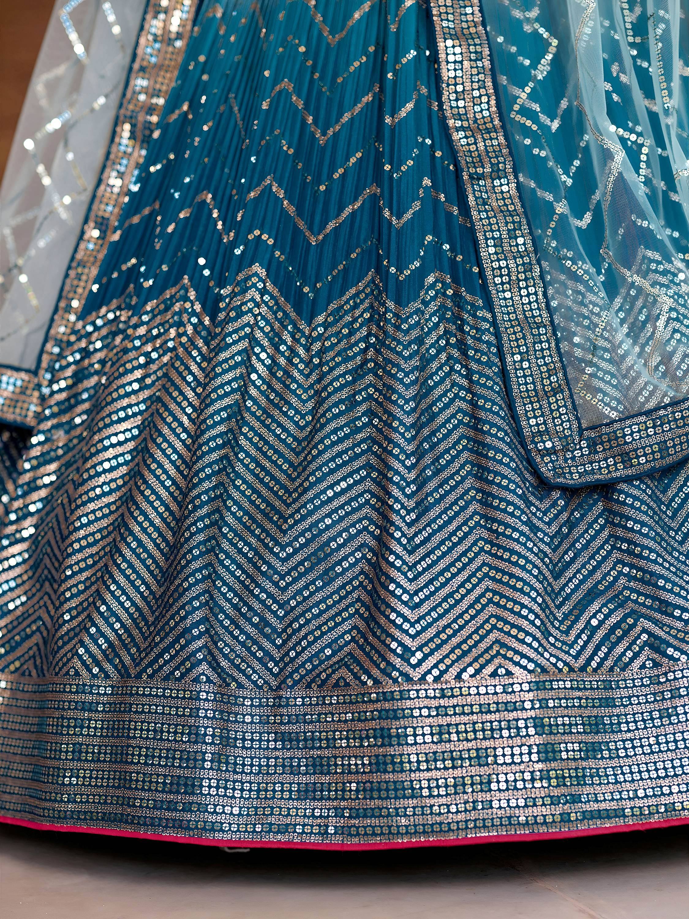 Wonderful Blue Sequins Chinon Function Wear Lehenga Choli