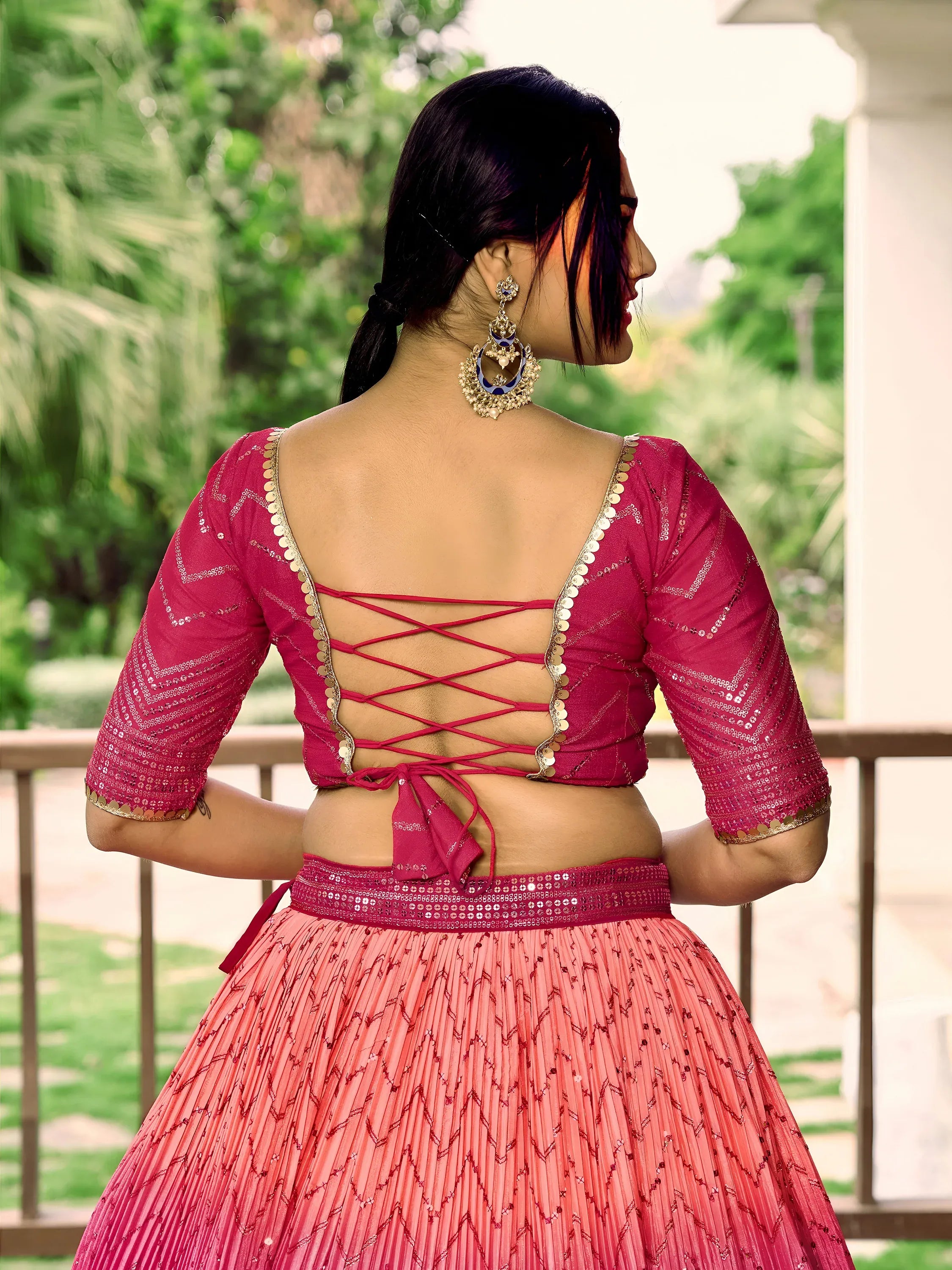 Marvelous Pink Sequins Chinon Wedding Lehenga Choli With Dupatta