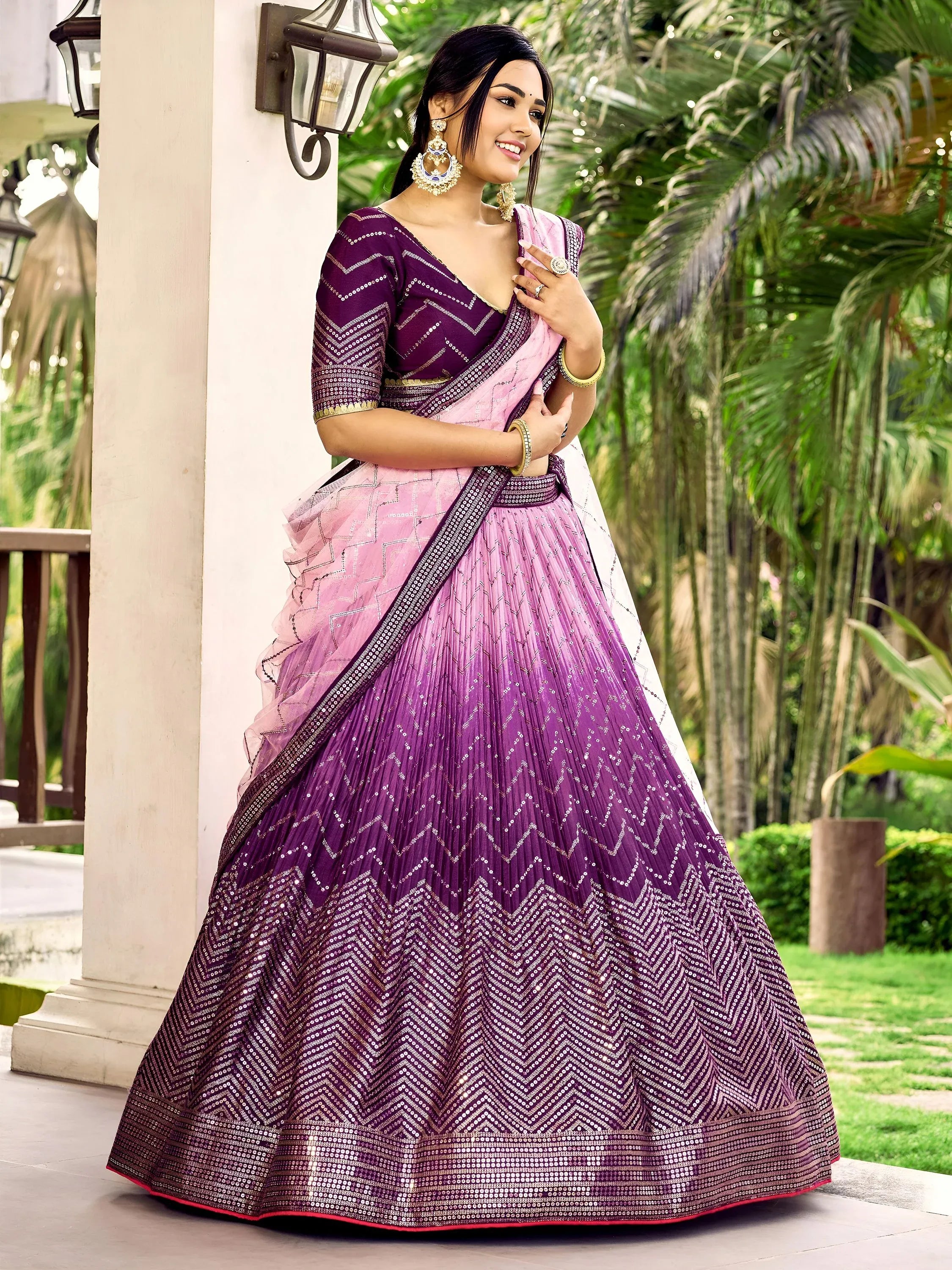 Amazing Purple Sequins Chinon Function Wear Lehenga Choli