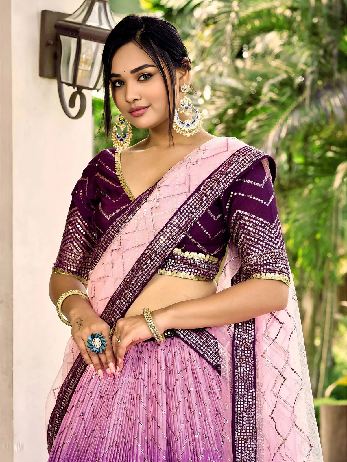 Amazing Purple Sequins Chinon Function Wear Lehenga Choli