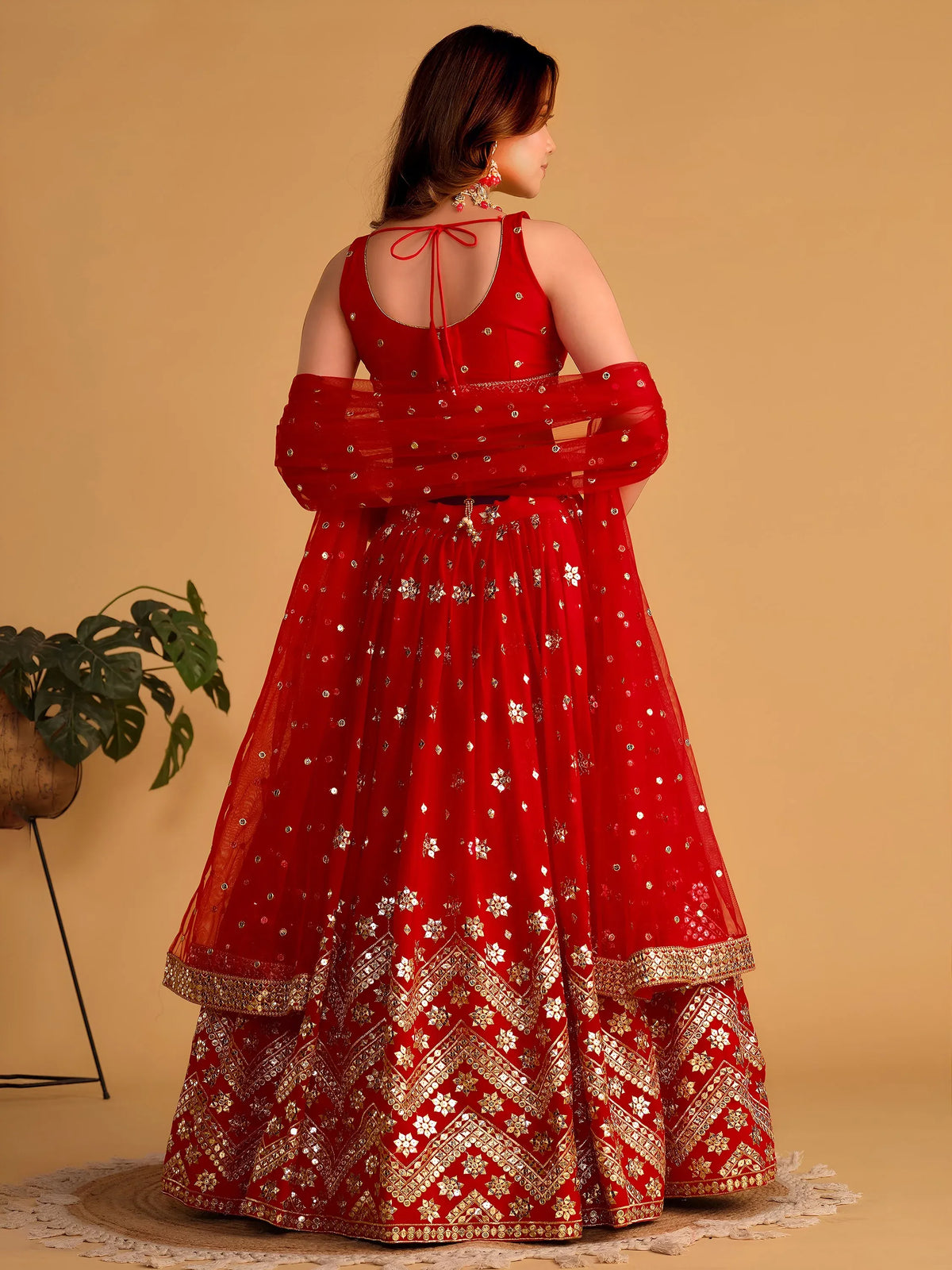 Fascinating Red Sequins Georgette Wedding Lehenga Choli With Dupatta