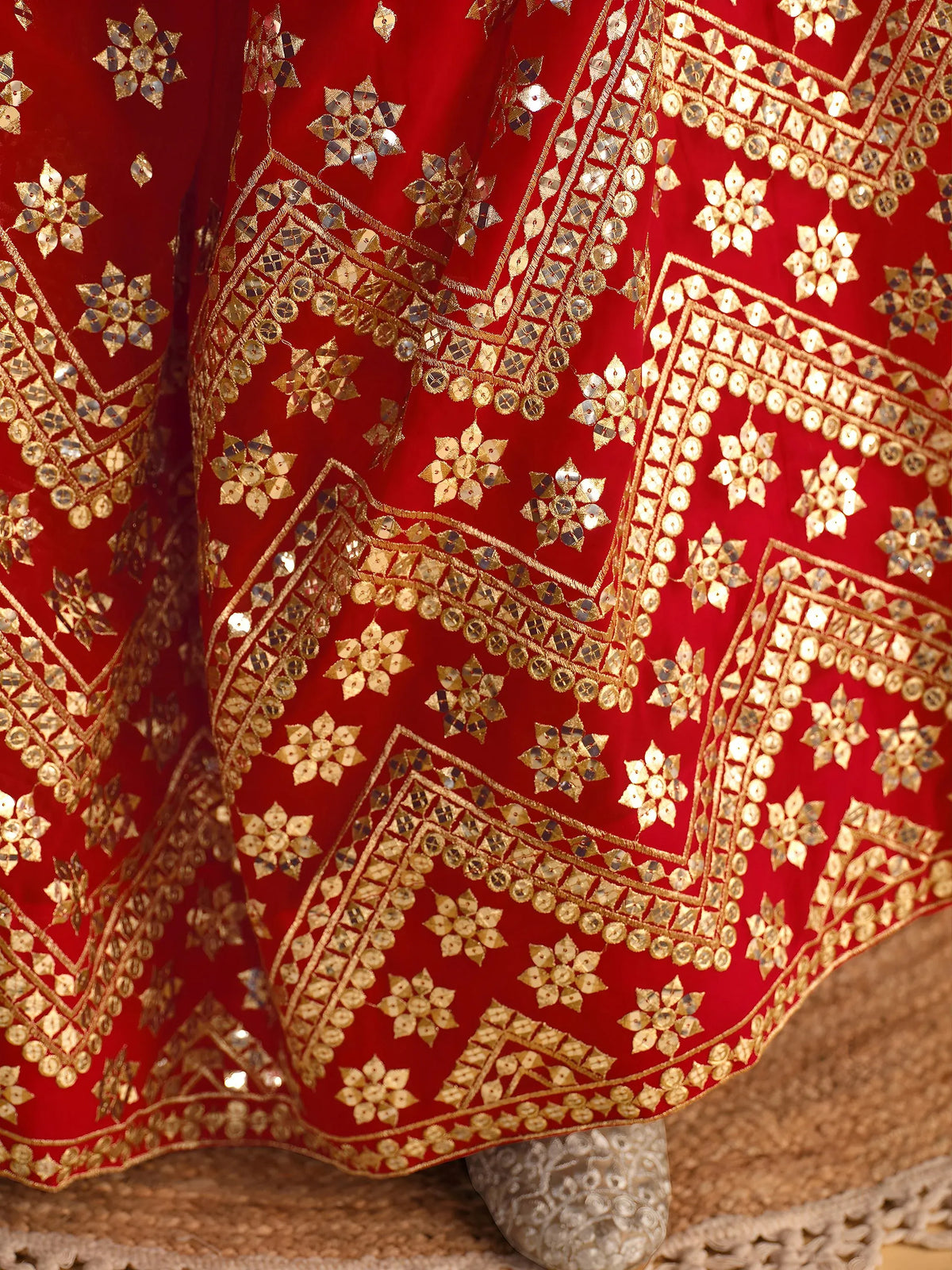 Fascinating Red Sequins Georgette Wedding Lehenga Choli With Dupatta