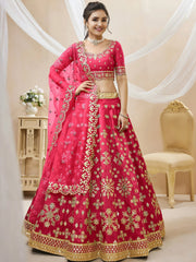 Outstanding Pink Zari Work Art Silk Reception Wear Lehenga Choli