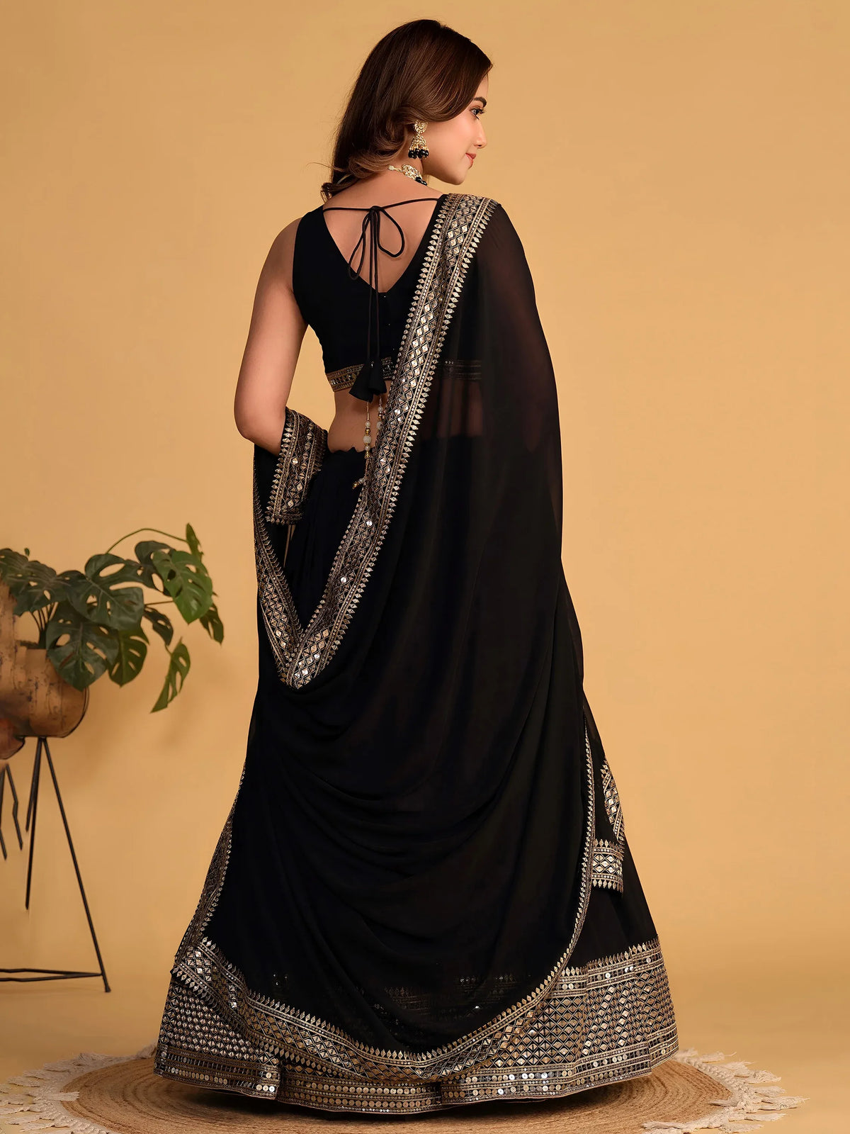 Beautiful Black Zari Embroidered Georgette Lehenga Choli With Dupatta