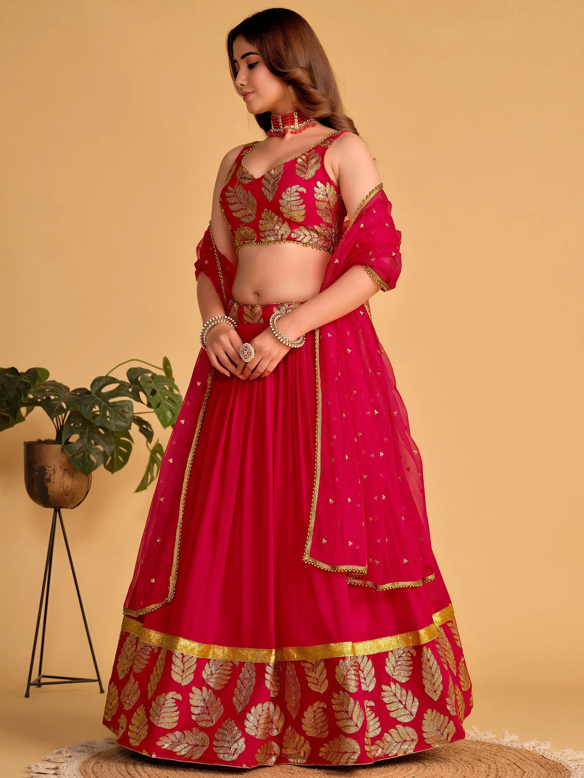 Fabulous Pink Zari Embroidered Georgette Function Wear Lehenga Choli