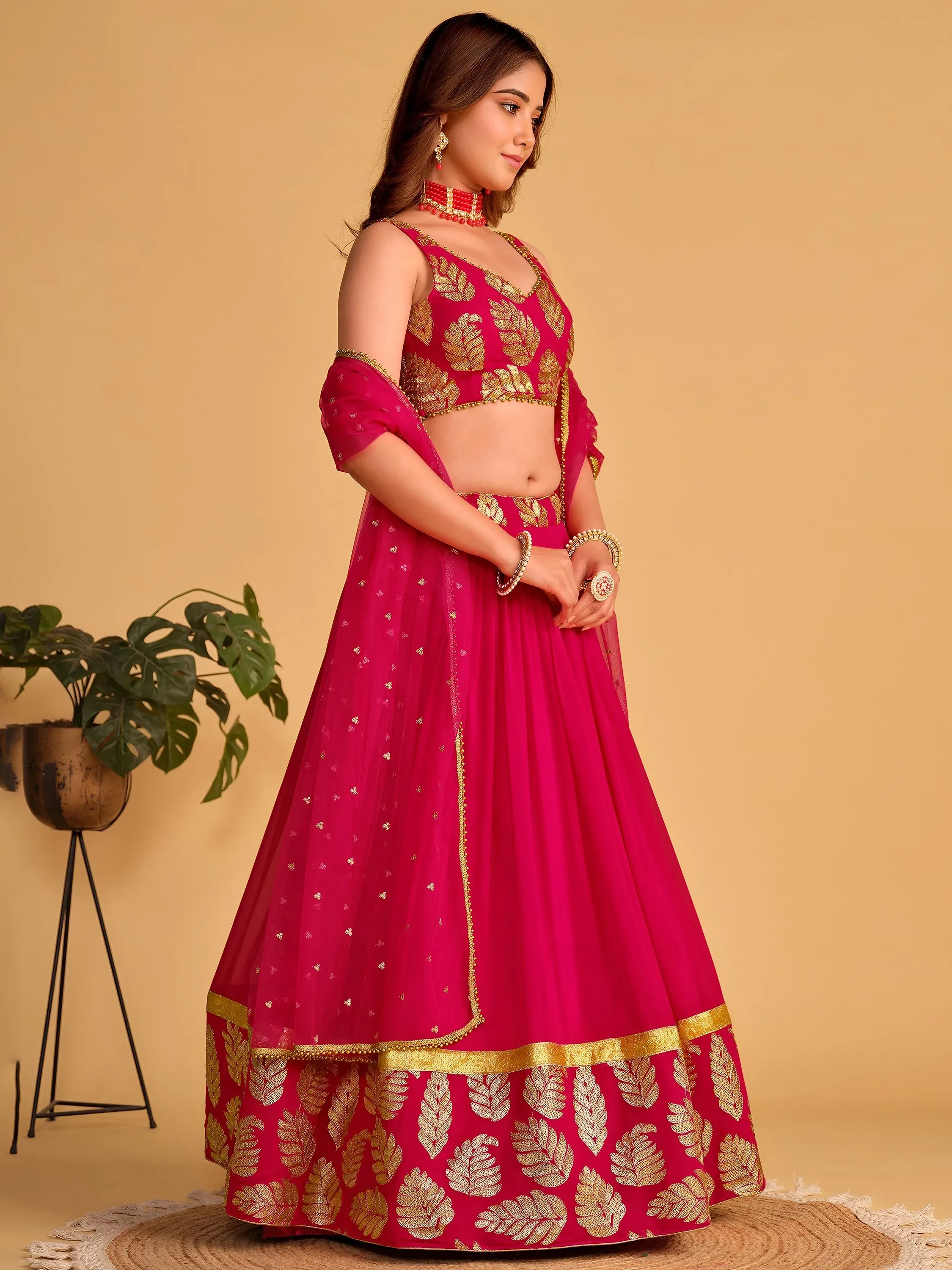 Fabulous Pink Zari Embroidered Georgette Function Wear Lehenga Choli