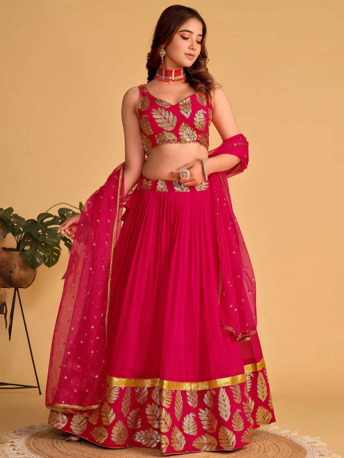 Fabulous Pink Zari Embroidered Georgette Function Wear Lehenga Choli