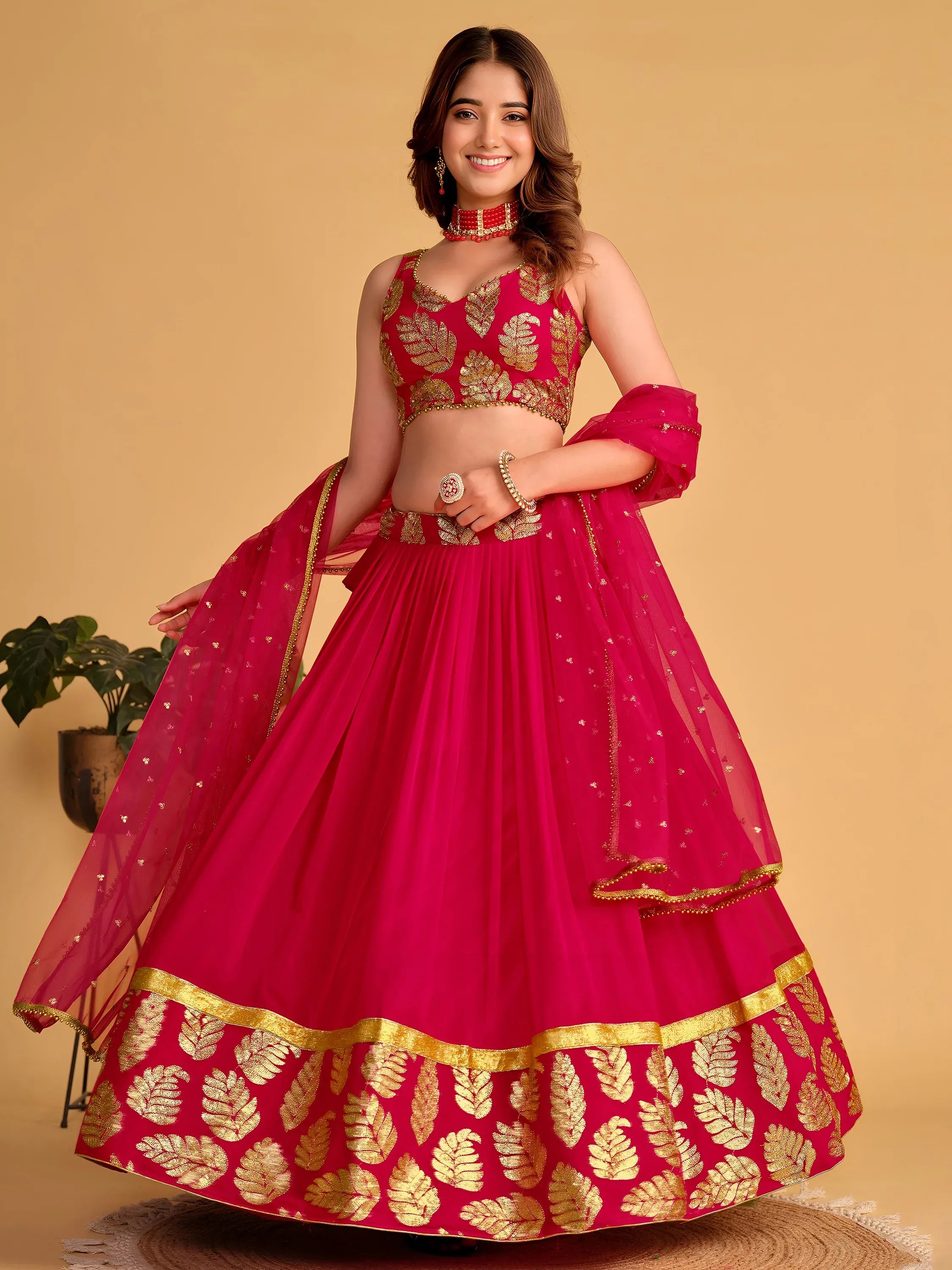 Fabulous Pink Zari Embroidered Georgette Function Wear Lehenga Choli