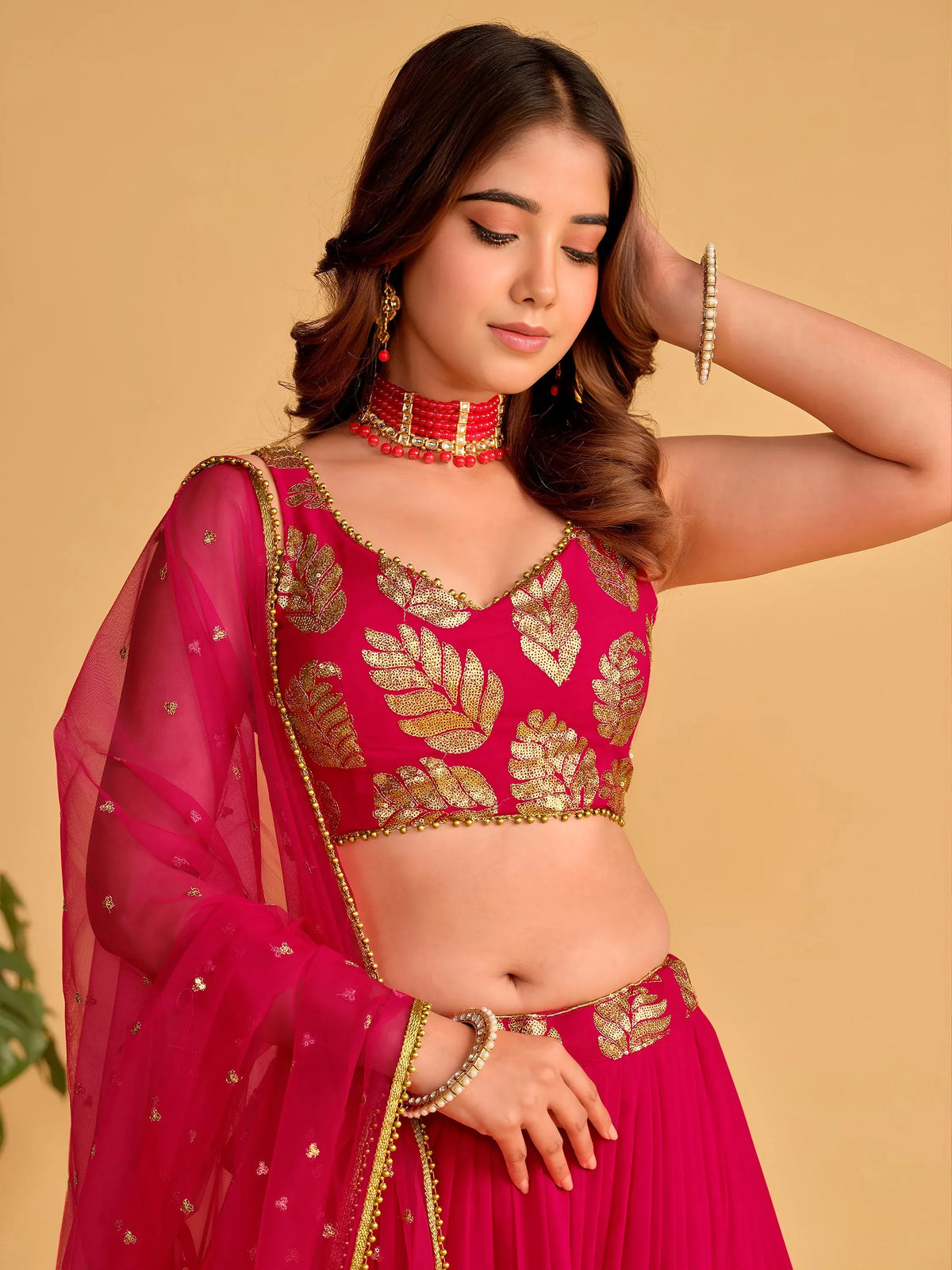 Fabulous Pink Zari Embroidered Georgette Function Wear Lehenga Choli