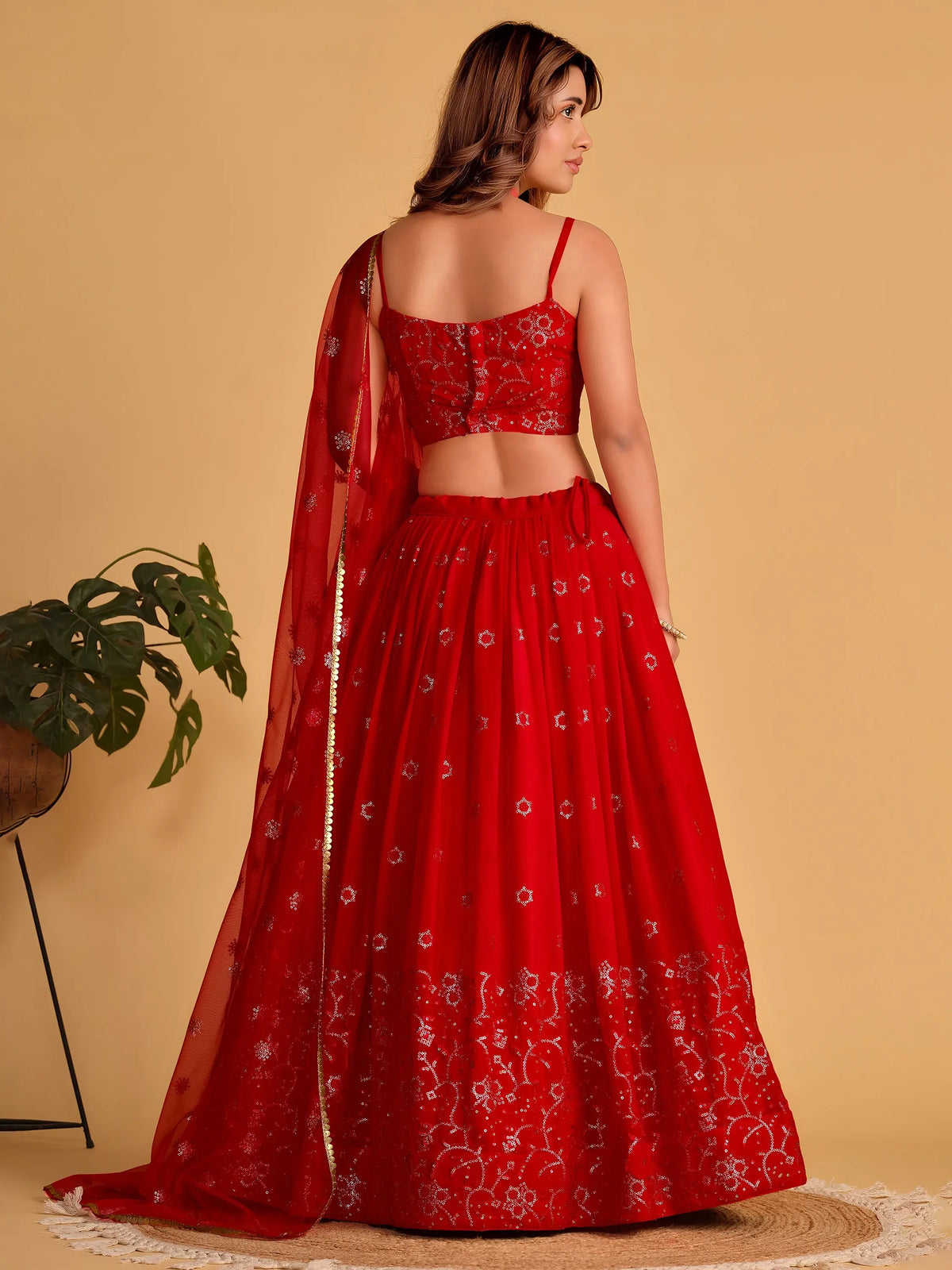 Marvelous Red Embroidered Georgette Engagement Wear Lehenga Choli