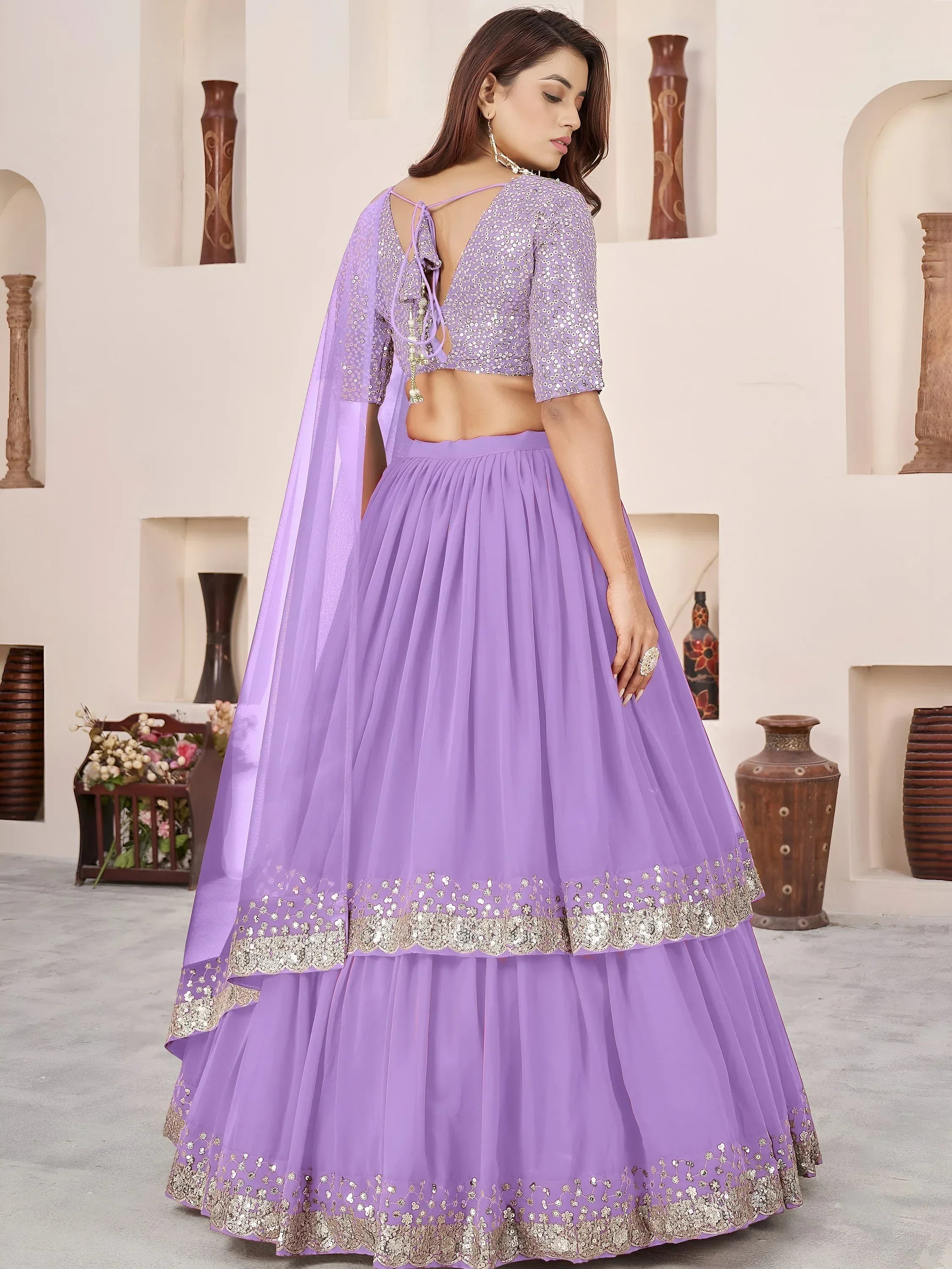 Precious Lavender Sequins Georgette Wedding Wear Lehenga Choli