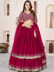 Beautiful Pink Sequins Georgette Wedding Wear Lehenga Choli