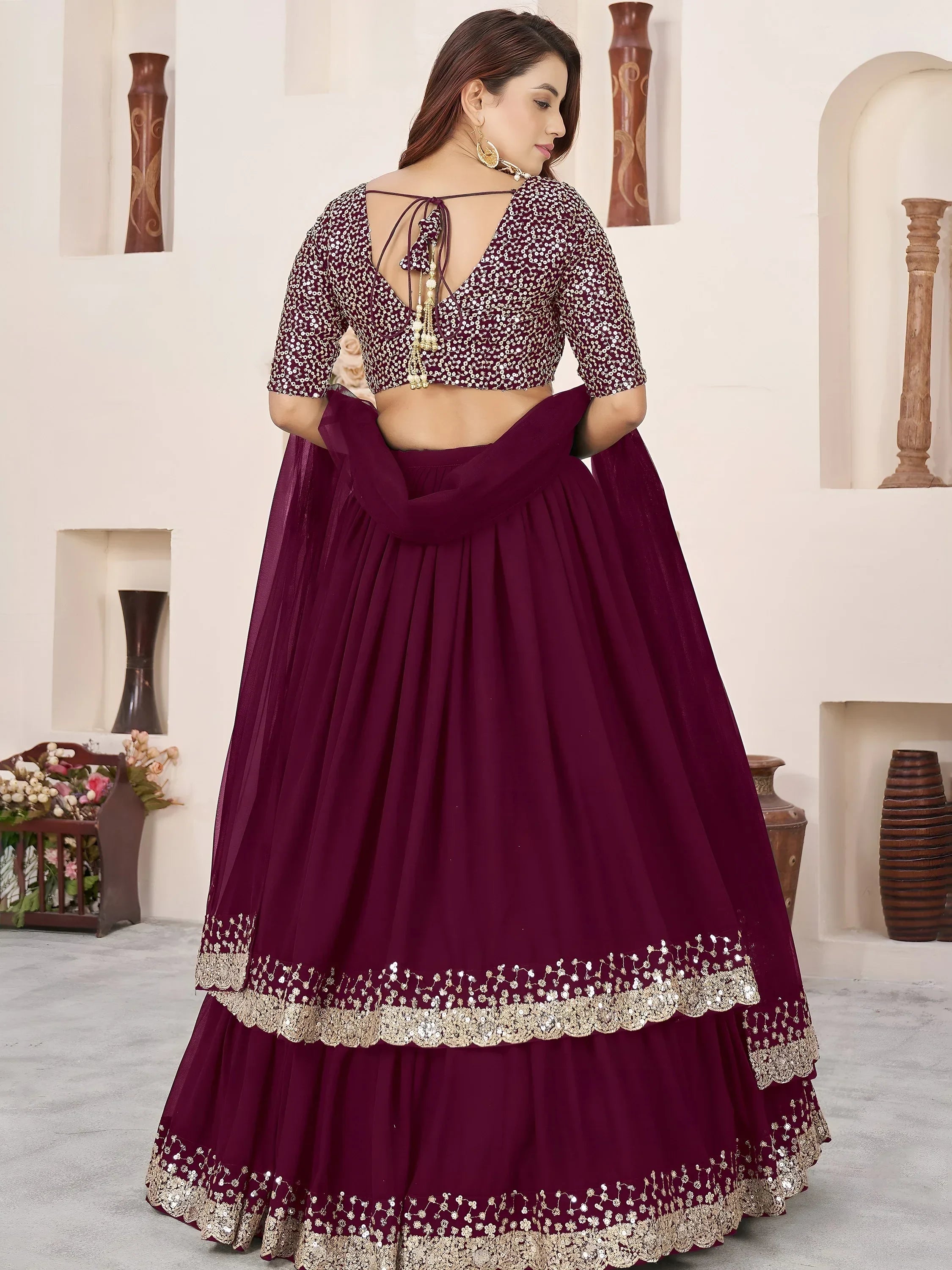 Charming Purple Sequins Georgette Engagement Wear Lehenga Choli