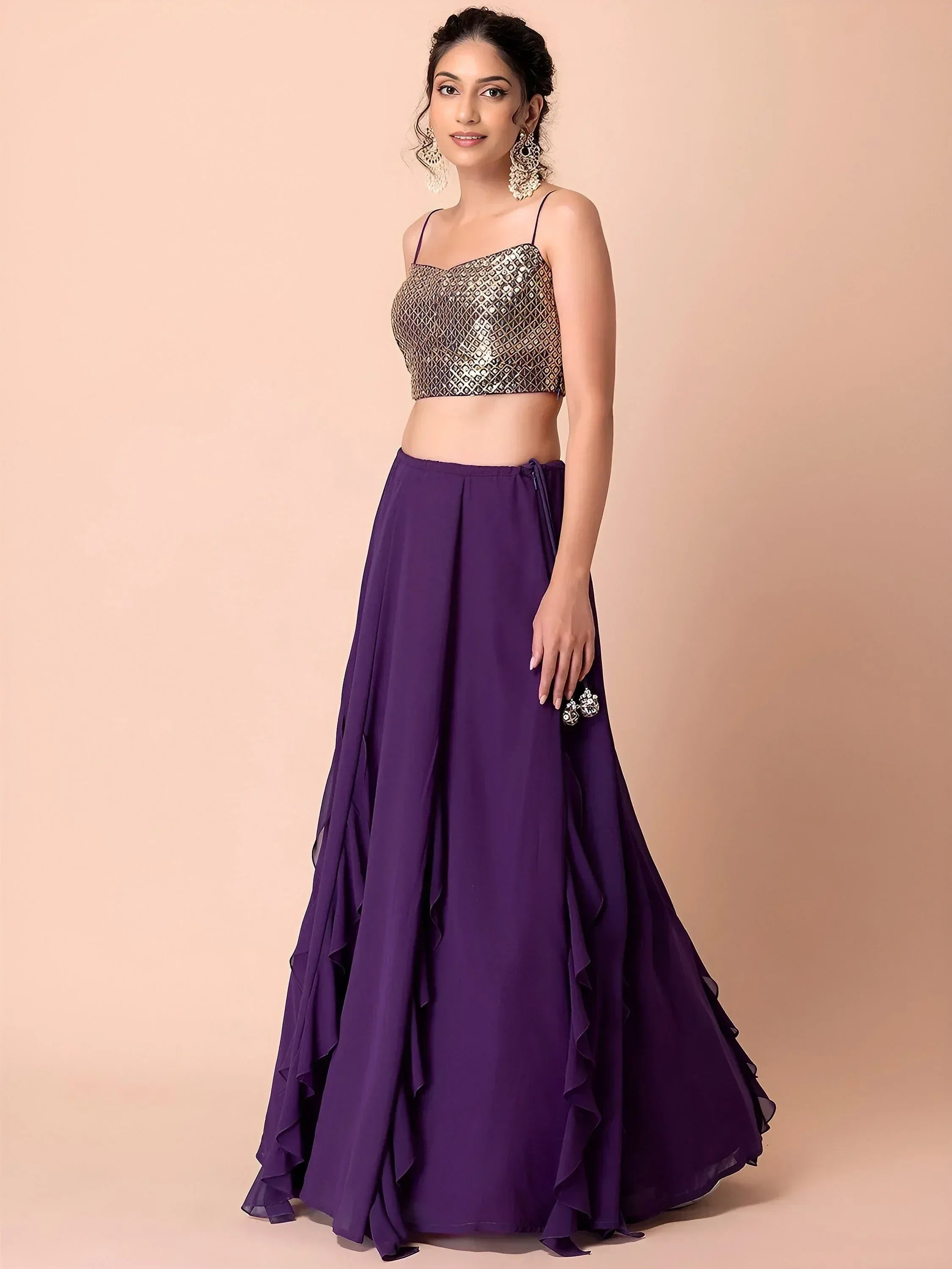 Charming Purple Georgette Party Wear Lehenga With Sequins Choli