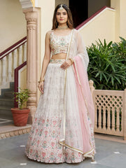Pretty Off-White Digital Printed Georgette Festive Wear Lehenga Choli