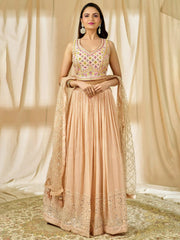 Beautiful Peach Thread Embroidered Georgette Wedding Lehenga Choli