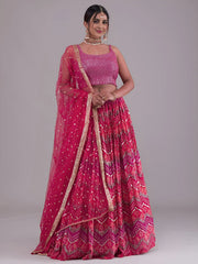 Glamorous Pink Digital Printed Georgette Wedding Wear Lehenga Choli