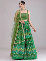Awesome Green Digital Printed Georgette Festive Wear Lehenga Choli