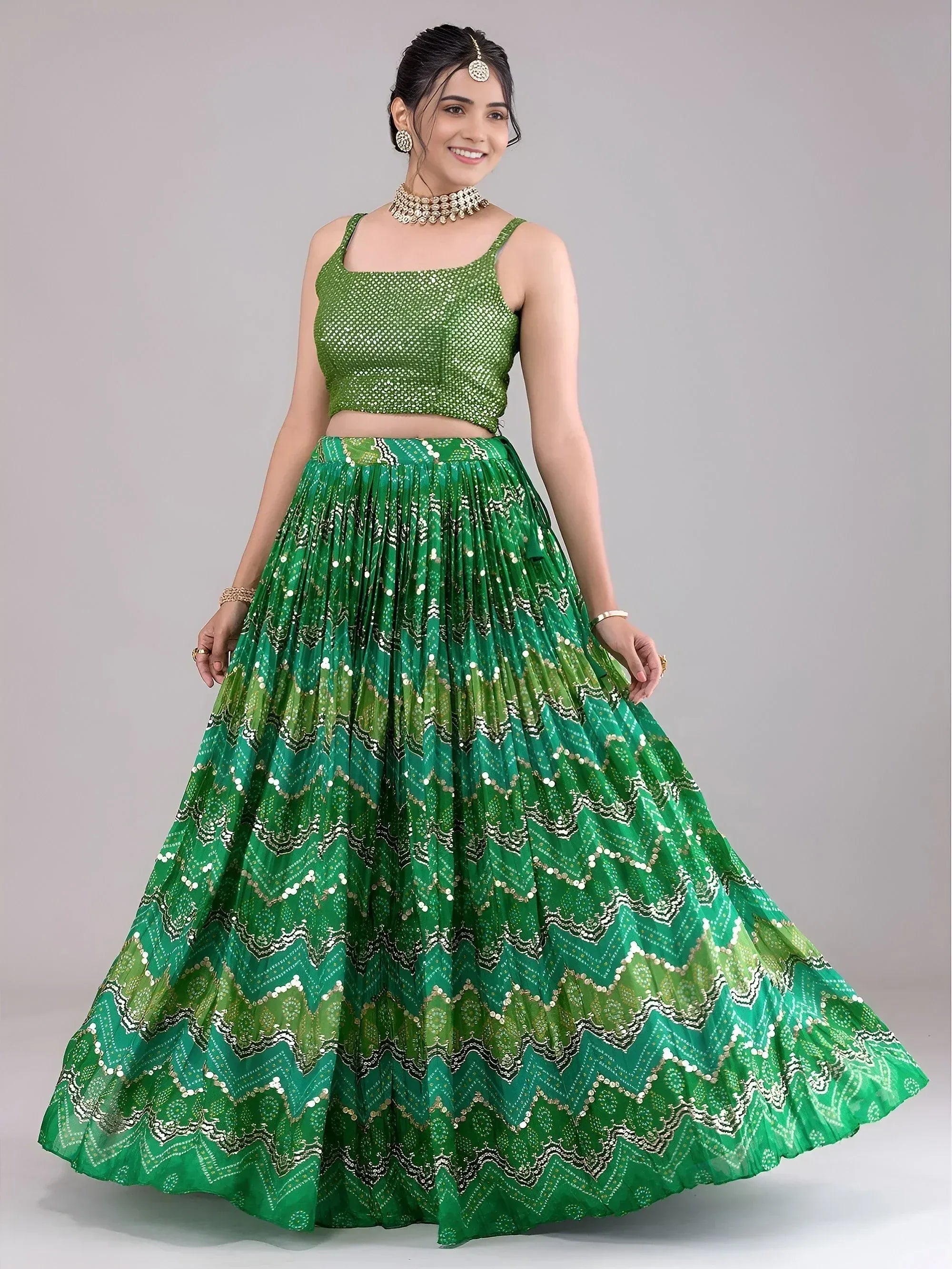 Awesome Green Digital Printed Georgette Festive Wear Lehenga Choli