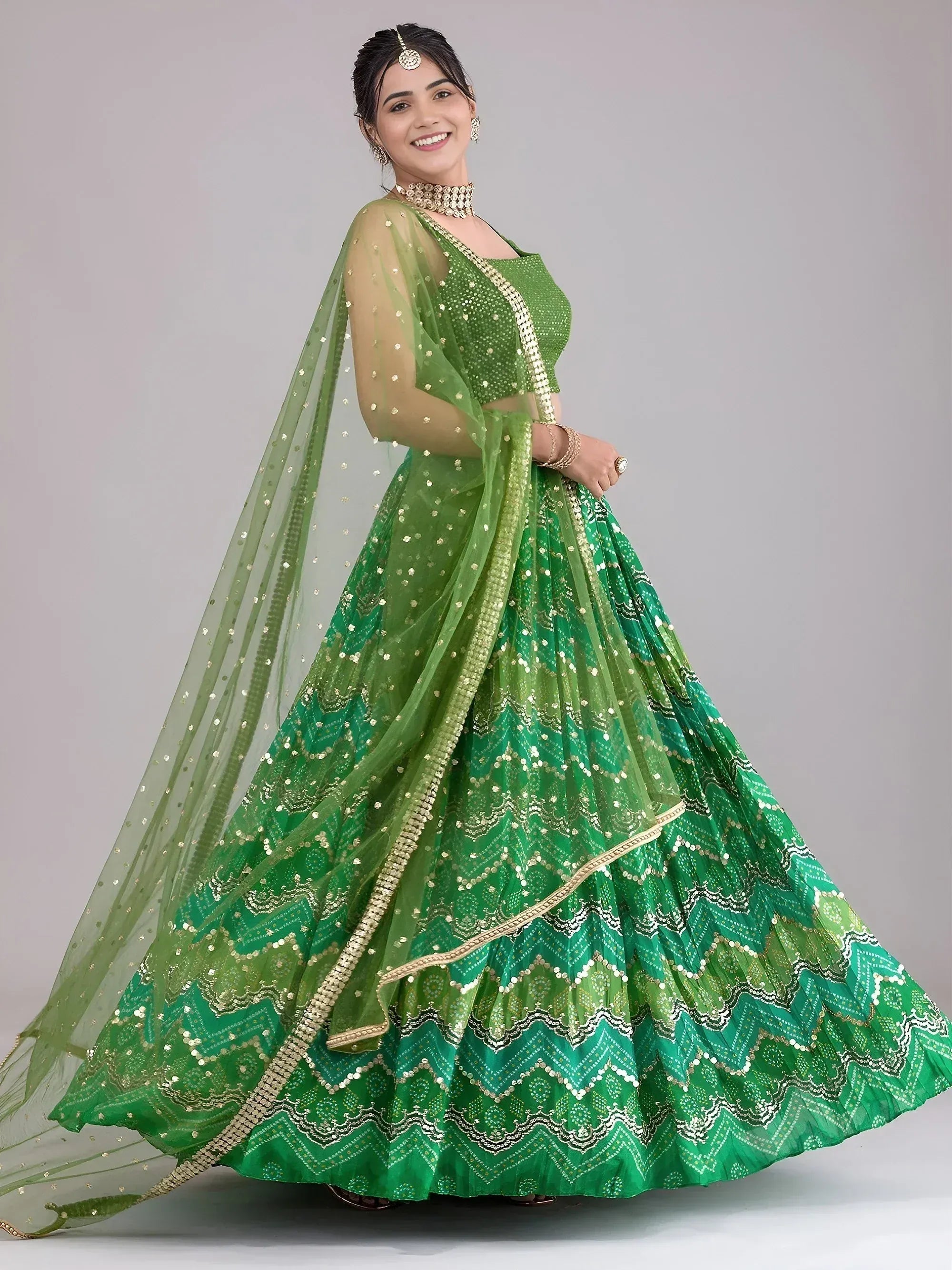 Awesome Green Digital Printed Georgette Festive Wear Lehenga Choli
